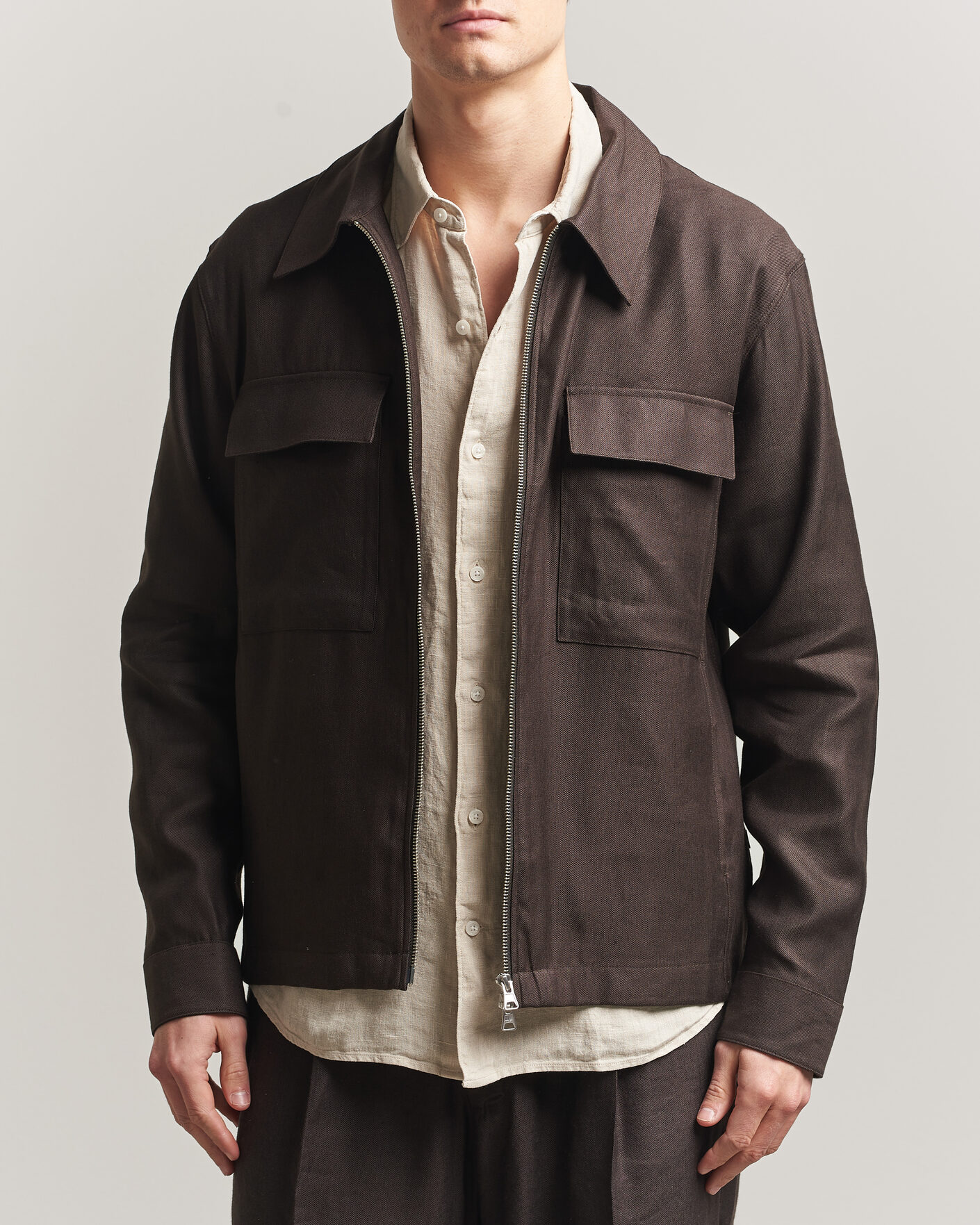 Herre | Skjorter | NN07 | Alban Linen/Viscose Overshirt Deep Truffle