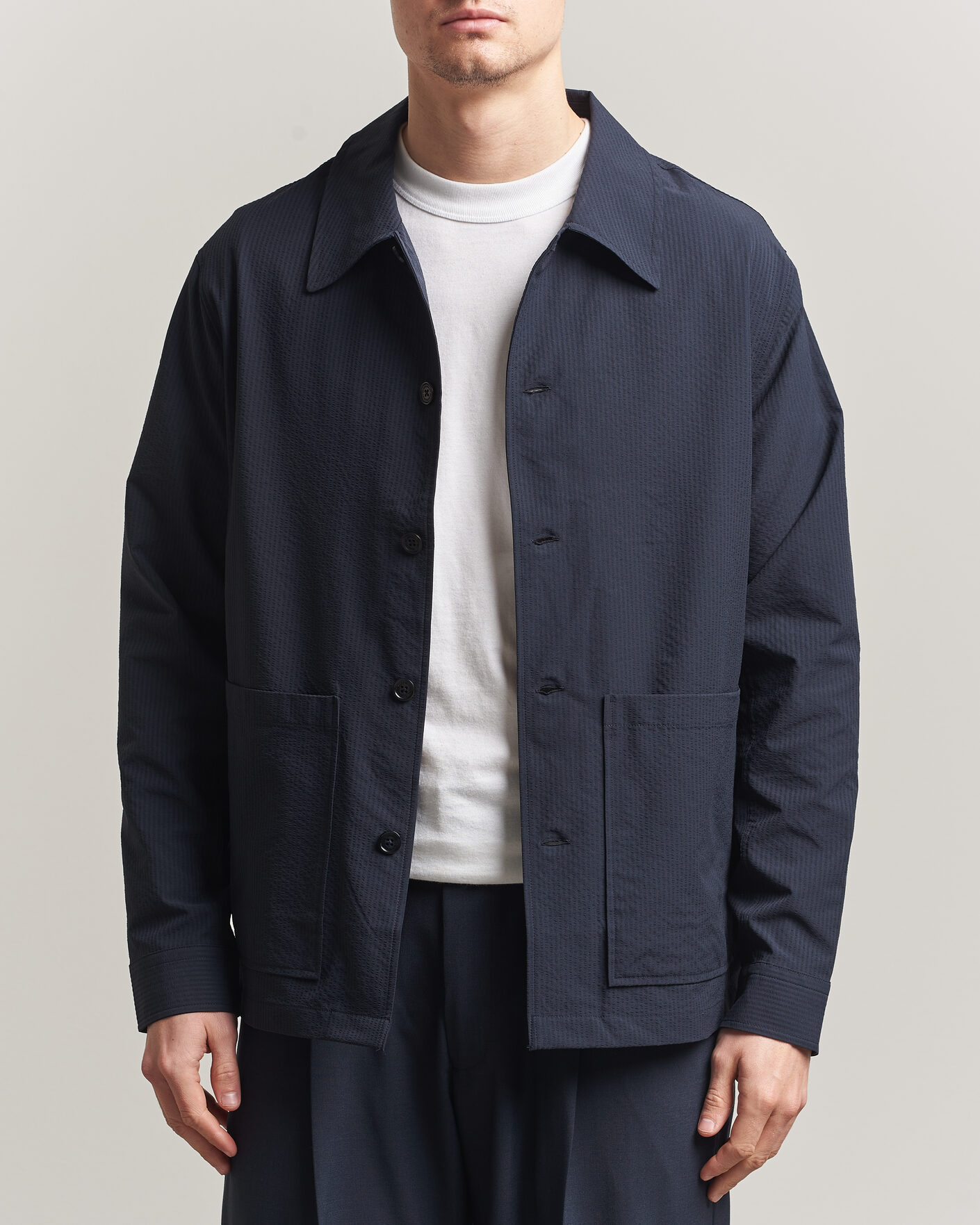 Herre | Skjorter | NN07 | Blaze Seersucker Overshirt Navy Blue
