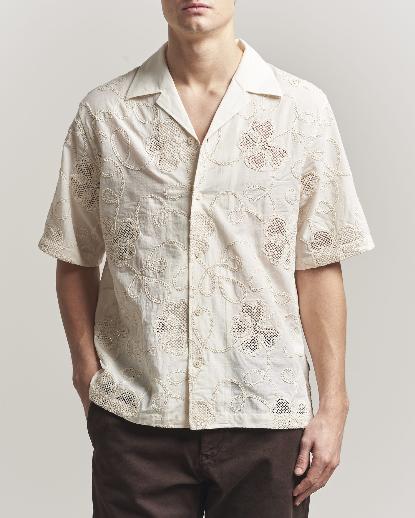 Herre | Skjorter | NN07 | Ben Flower Shirt Ivory