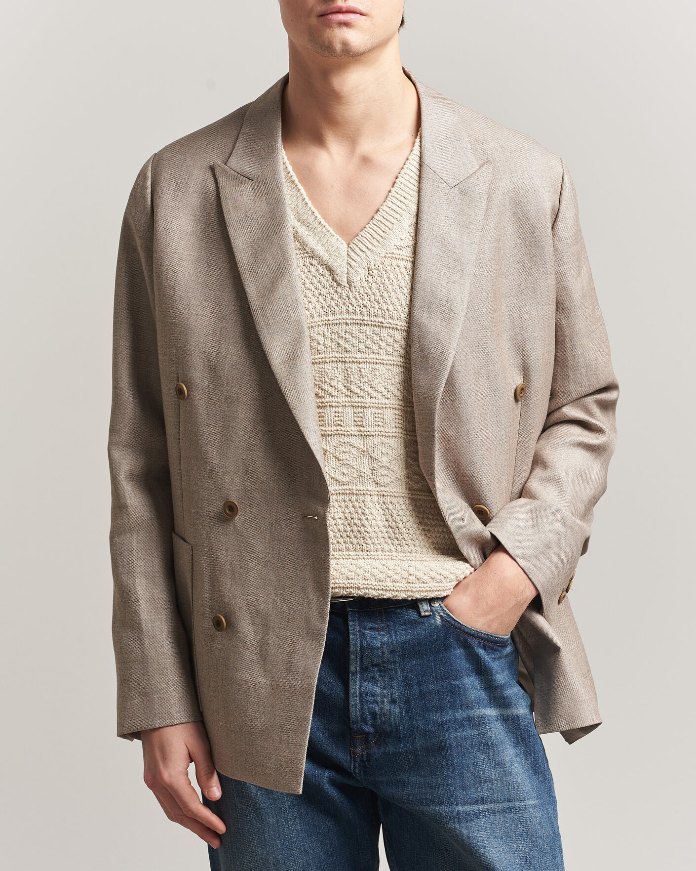 Herre | Dressjakker | NN07 | Jordin Linen/Wool Double Breasted Blazer Khaki Melange