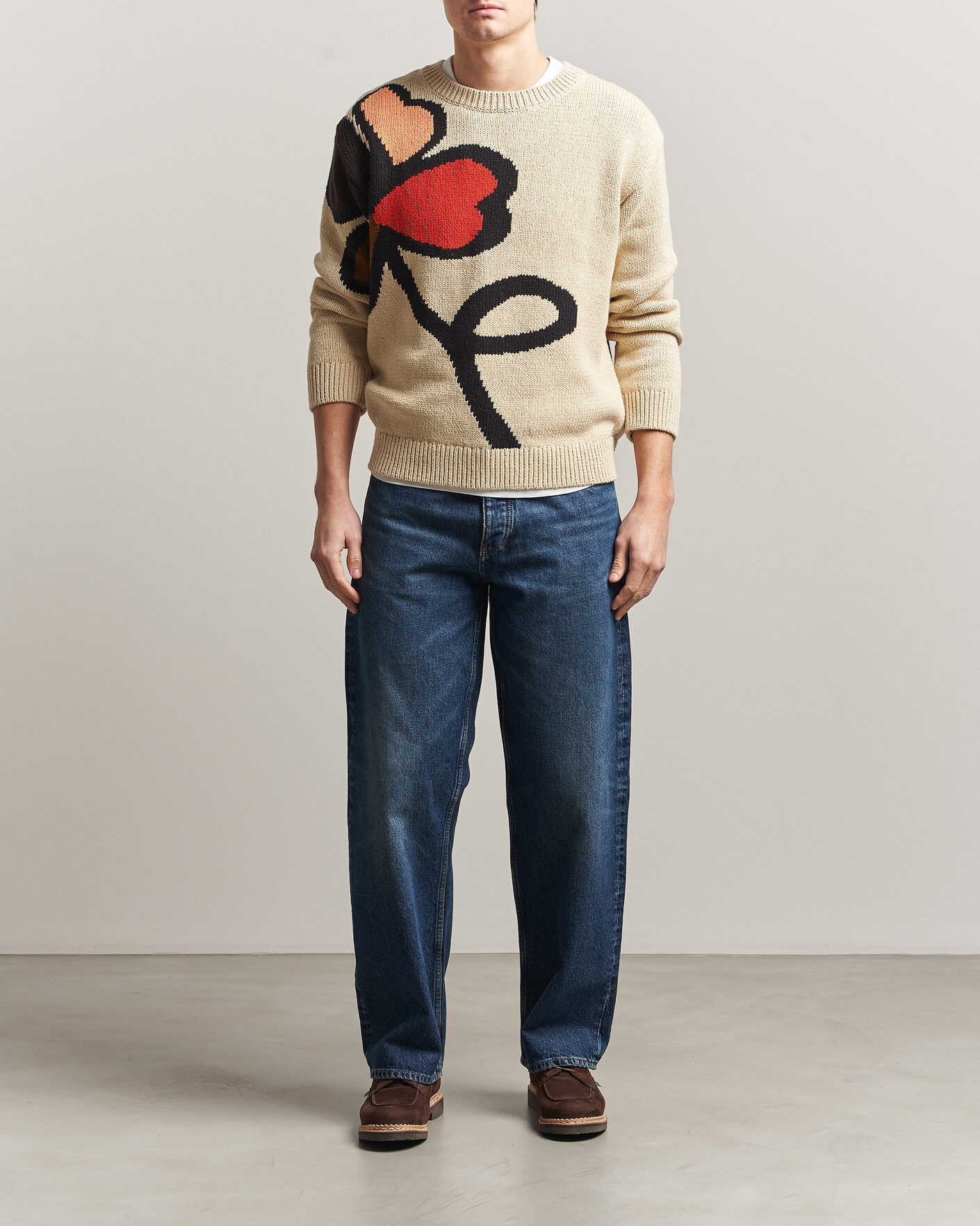 Herre | Gensere | NN07 | Todd Printed Flower Sweater Ecru Multi