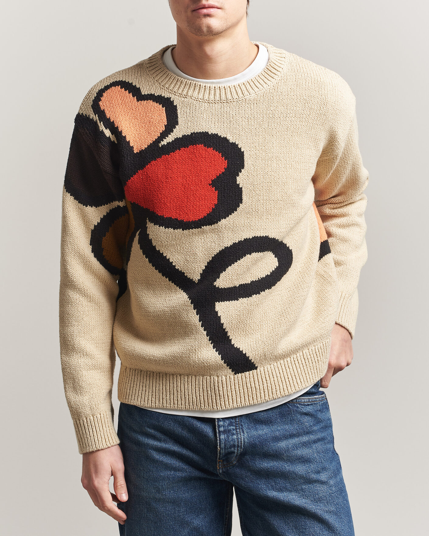 Herre | Gensere | NN07 | Todd Printed Flower Sweater Ecru Multi