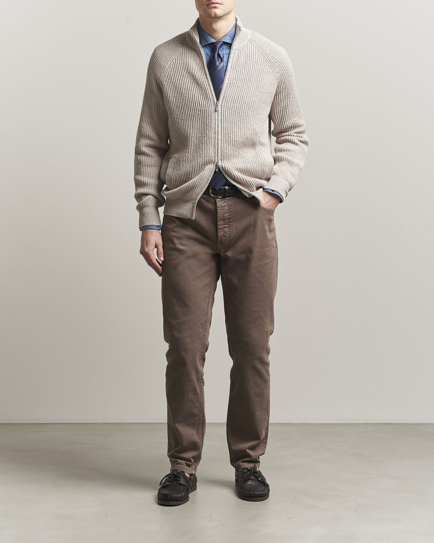Herre | Gensere | Brunello Cucinelli | Heavy Cotton Rib Zip Cardigan Beige