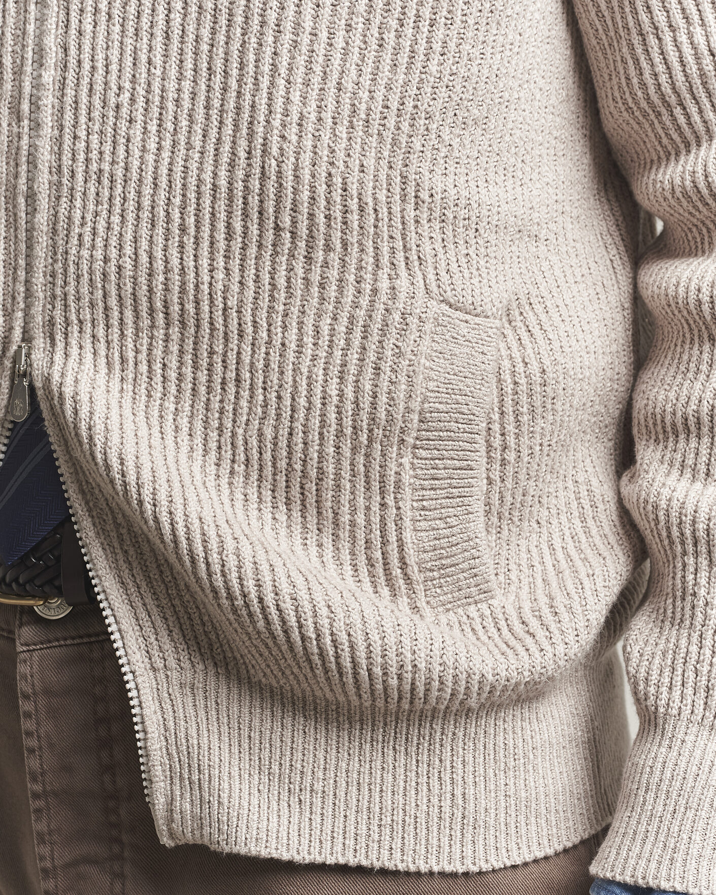 Herre | Gensere | Brunello Cucinelli | Heavy Cotton Rib Zip Cardigan Beige