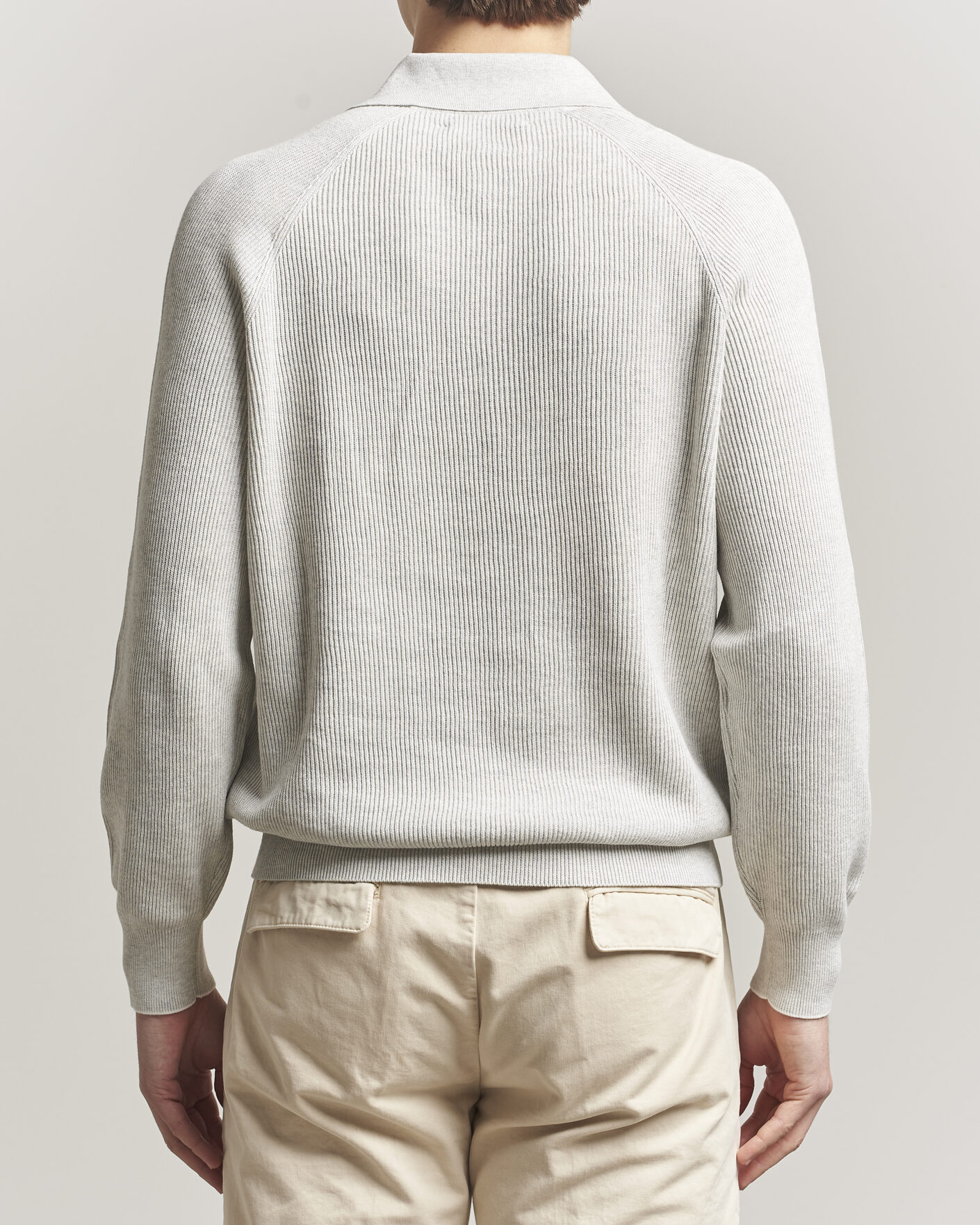 Herre | Gensere | Brunello Cucinelli | Cotton Rib Knitted Long Sleeve Polo Light Grey