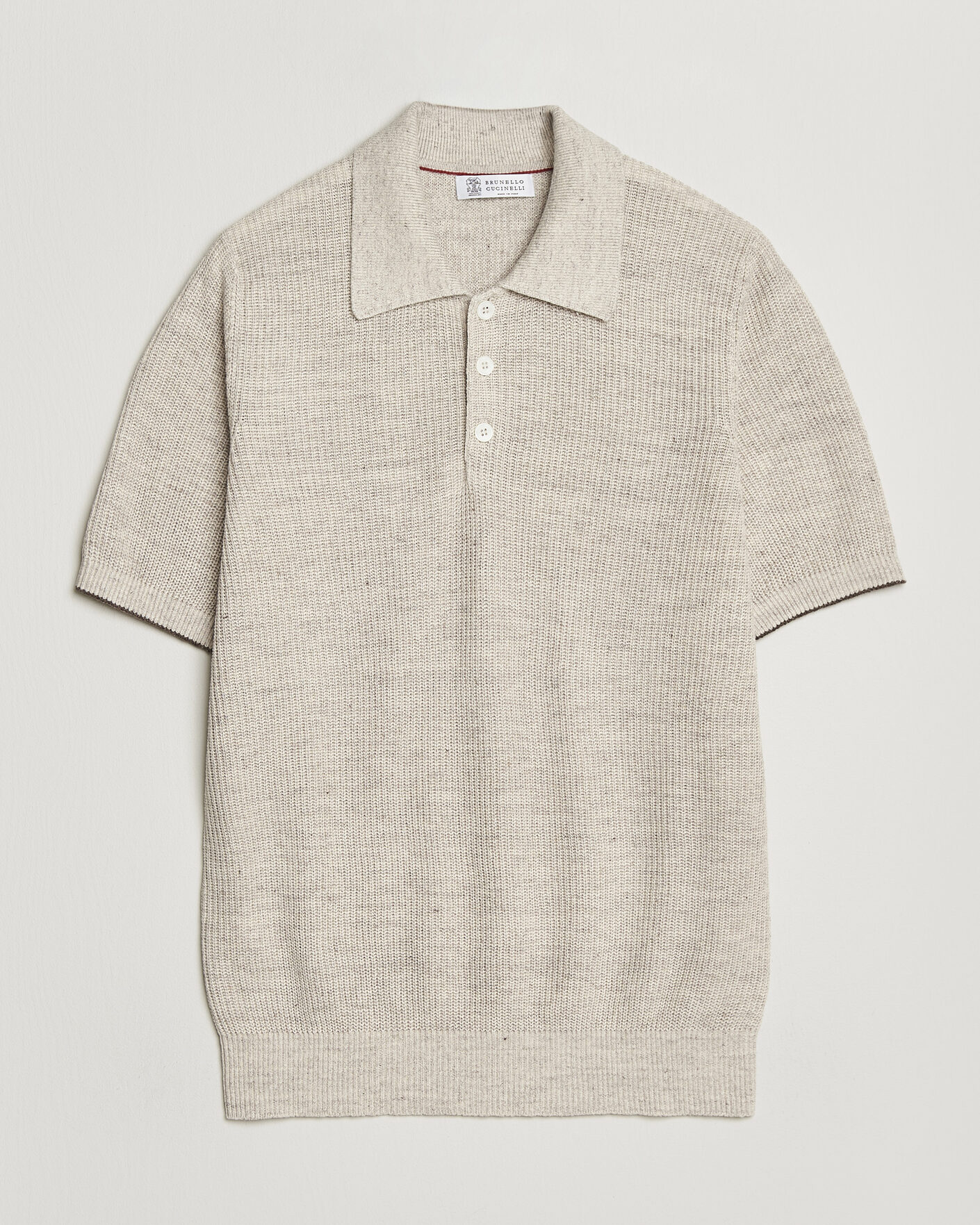 Herre | Pikéer | Brunello Cucinelli | Linen Rib Knitted Polo Light Beige