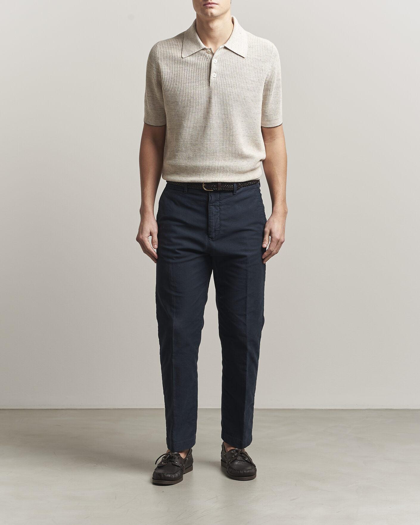 Herre | Pikéer | Brunello Cucinelli | Linen Rib Knitted Polo Light Beige