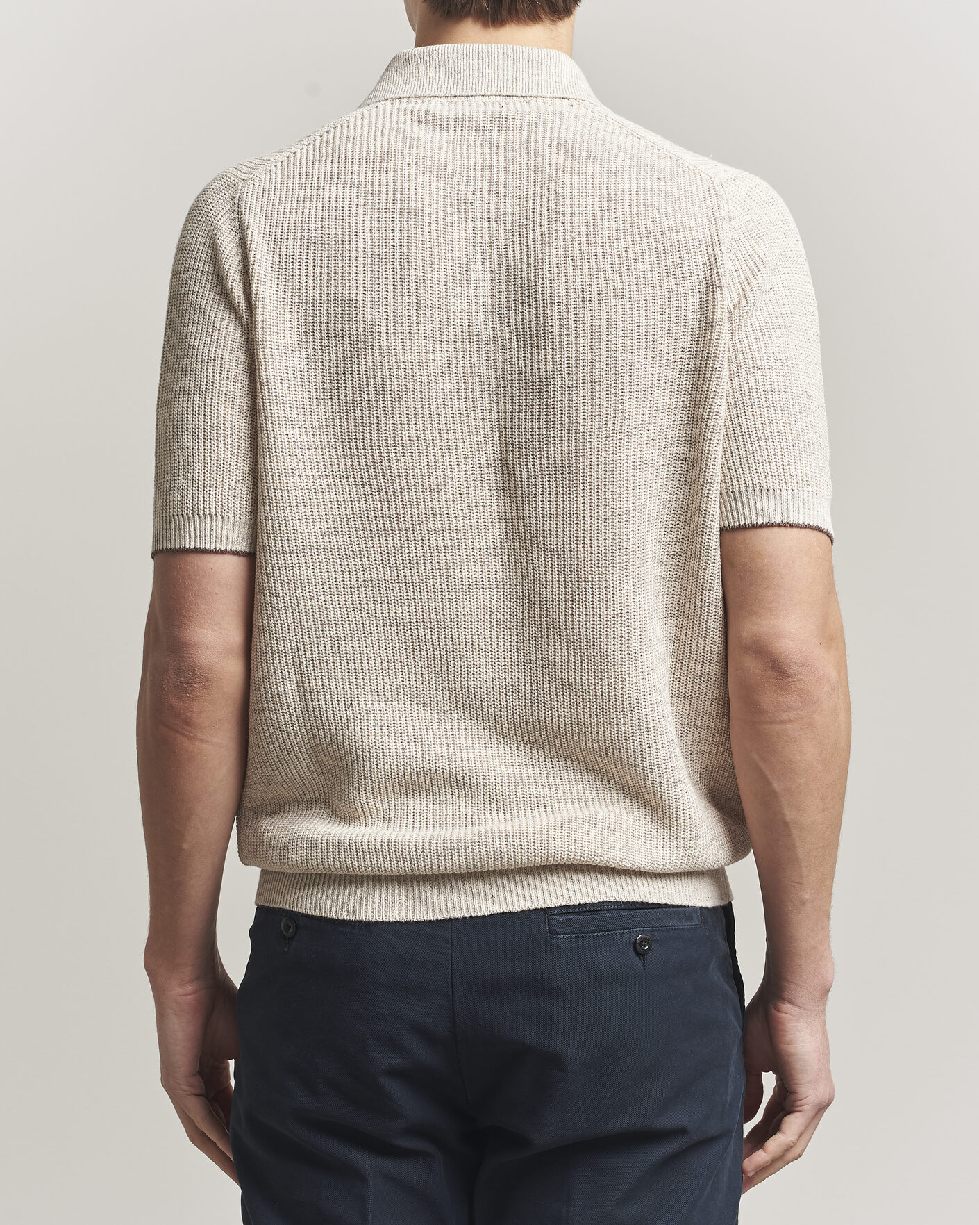 Herre | Pikéer | Brunello Cucinelli | Linen Rib Knitted Polo Light Beige