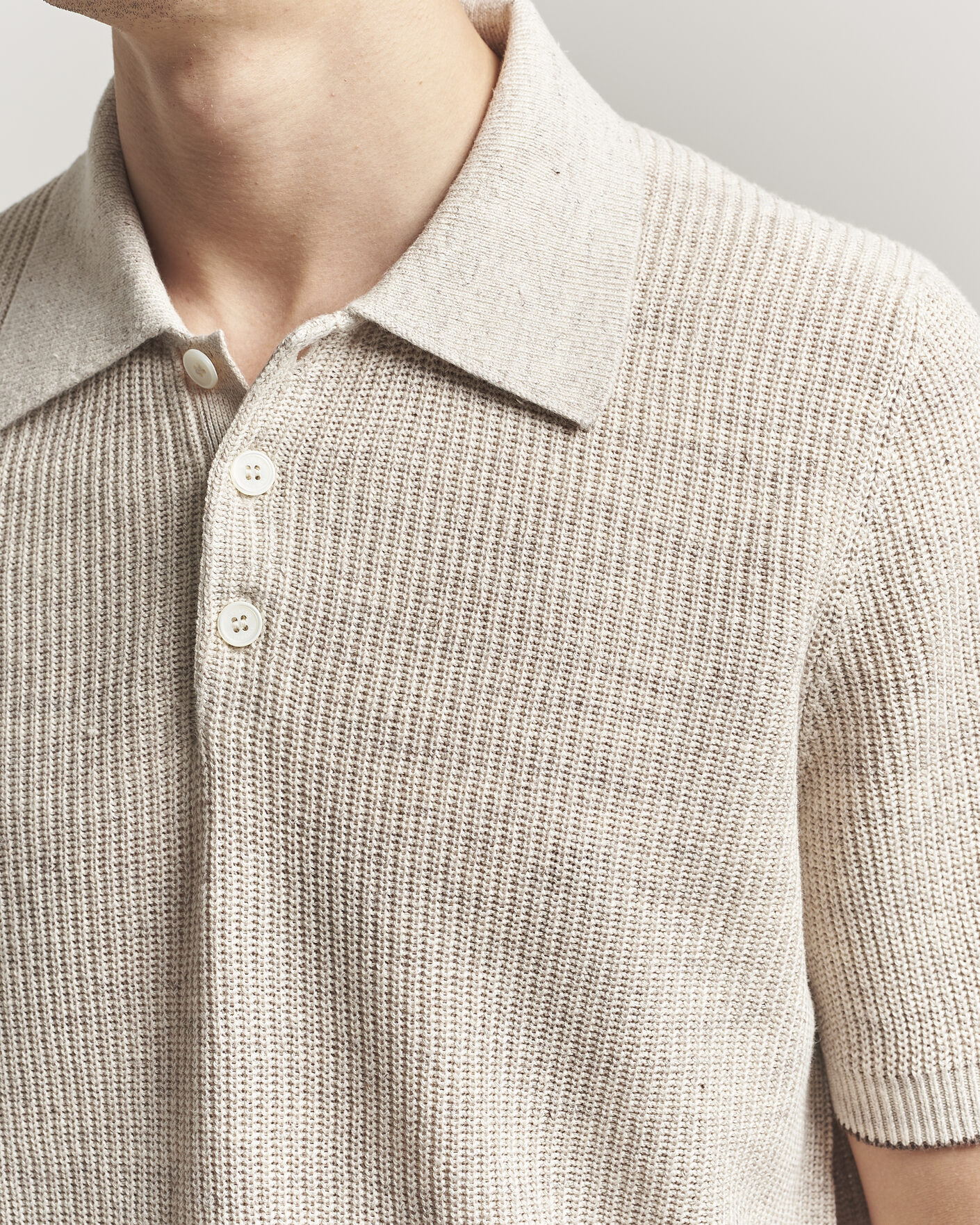 Herre | Pikéer | Brunello Cucinelli | Linen Rib Knitted Polo Light Beige