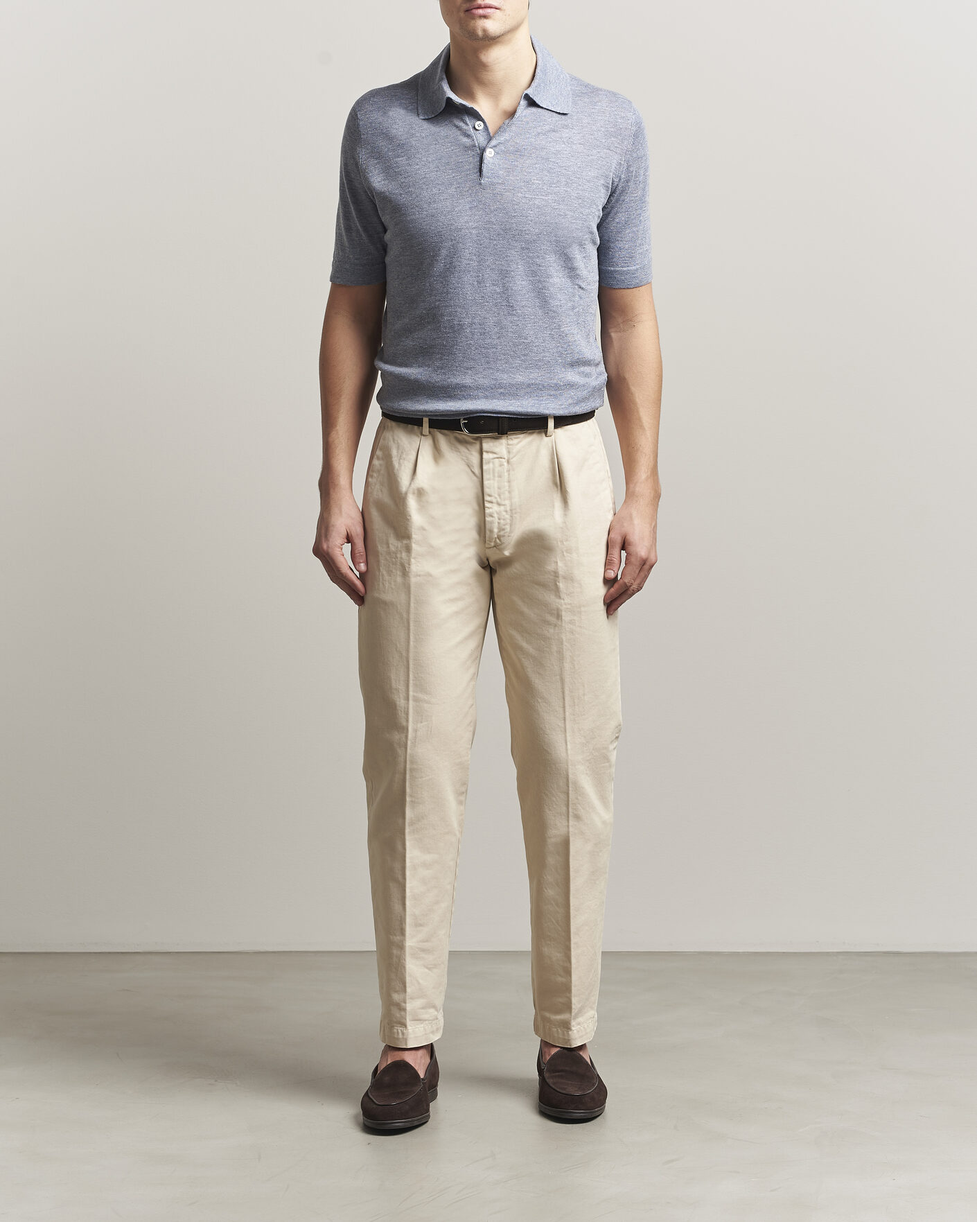 Herre | Pikéer | Brunello Cucinelli | Linen Knitted Polo Light Blue
