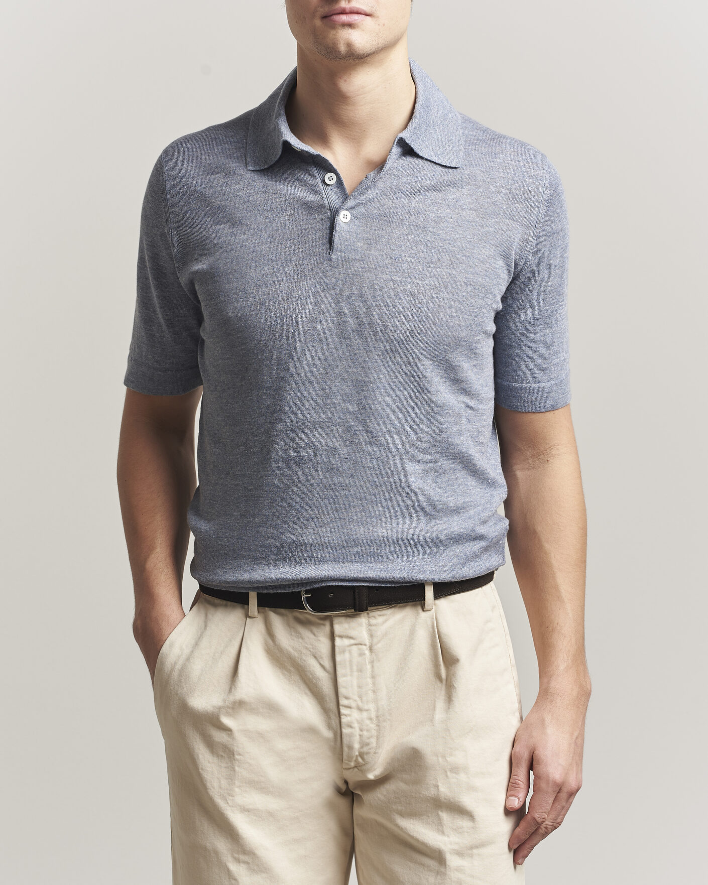 Herre | Pikéer | Brunello Cucinelli | Linen Knitted Polo Light Blue