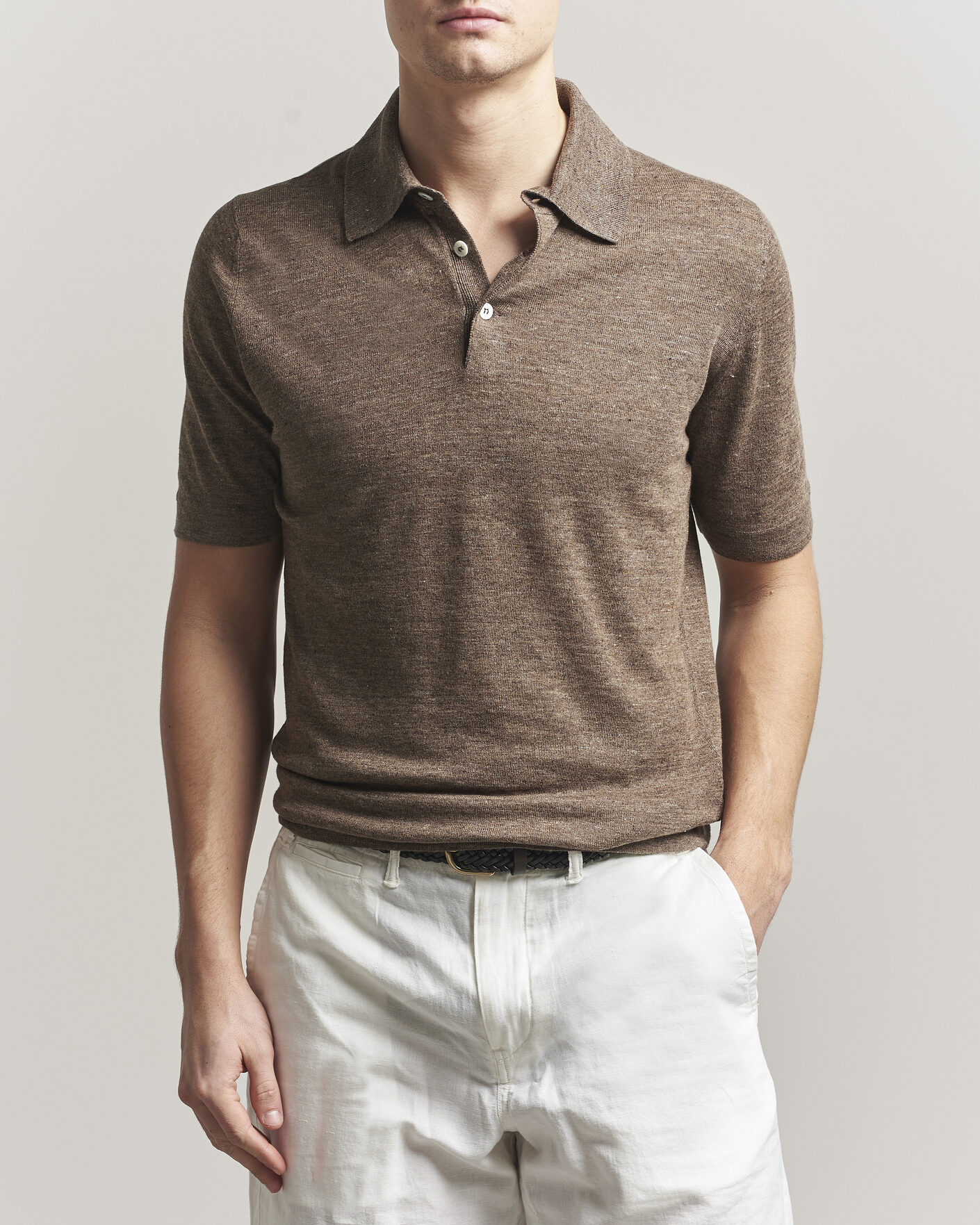 Herre | Pikéer | Brunello Cucinelli | Linen Knitted Polo Brown
