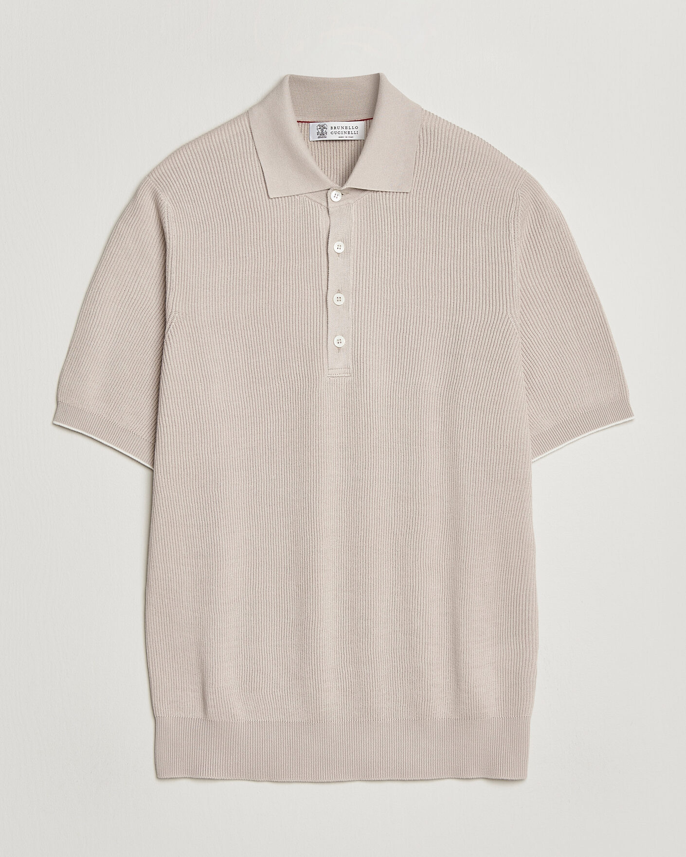 Herre | Pikéer | Brunello Cucinelli | Cotton Rib Knitted Polo Light Beige