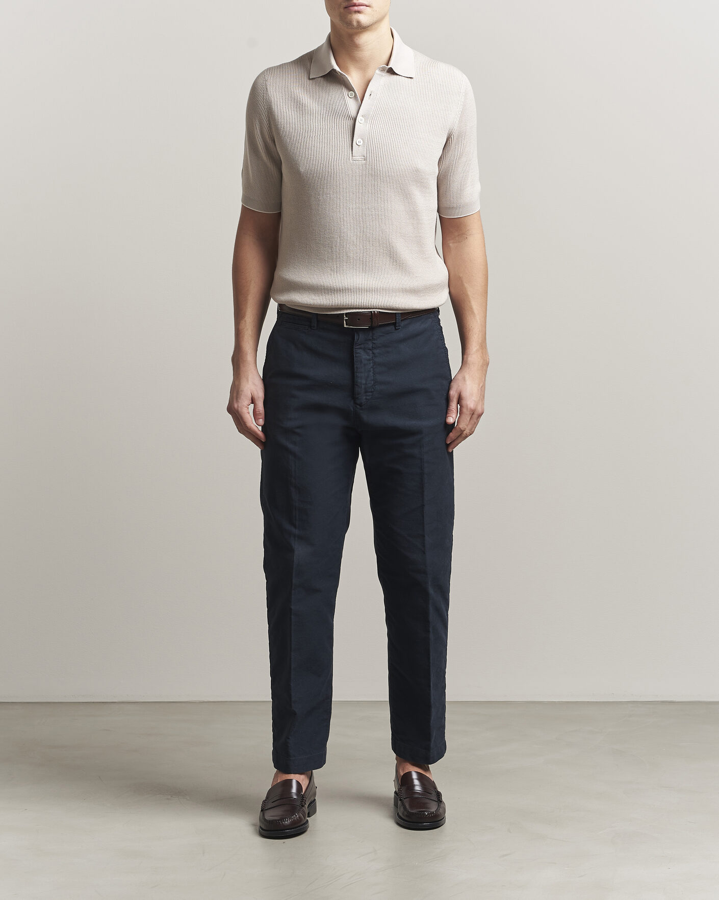 Herre | Pikéer | Brunello Cucinelli | Cotton Rib Knitted Polo Light Beige