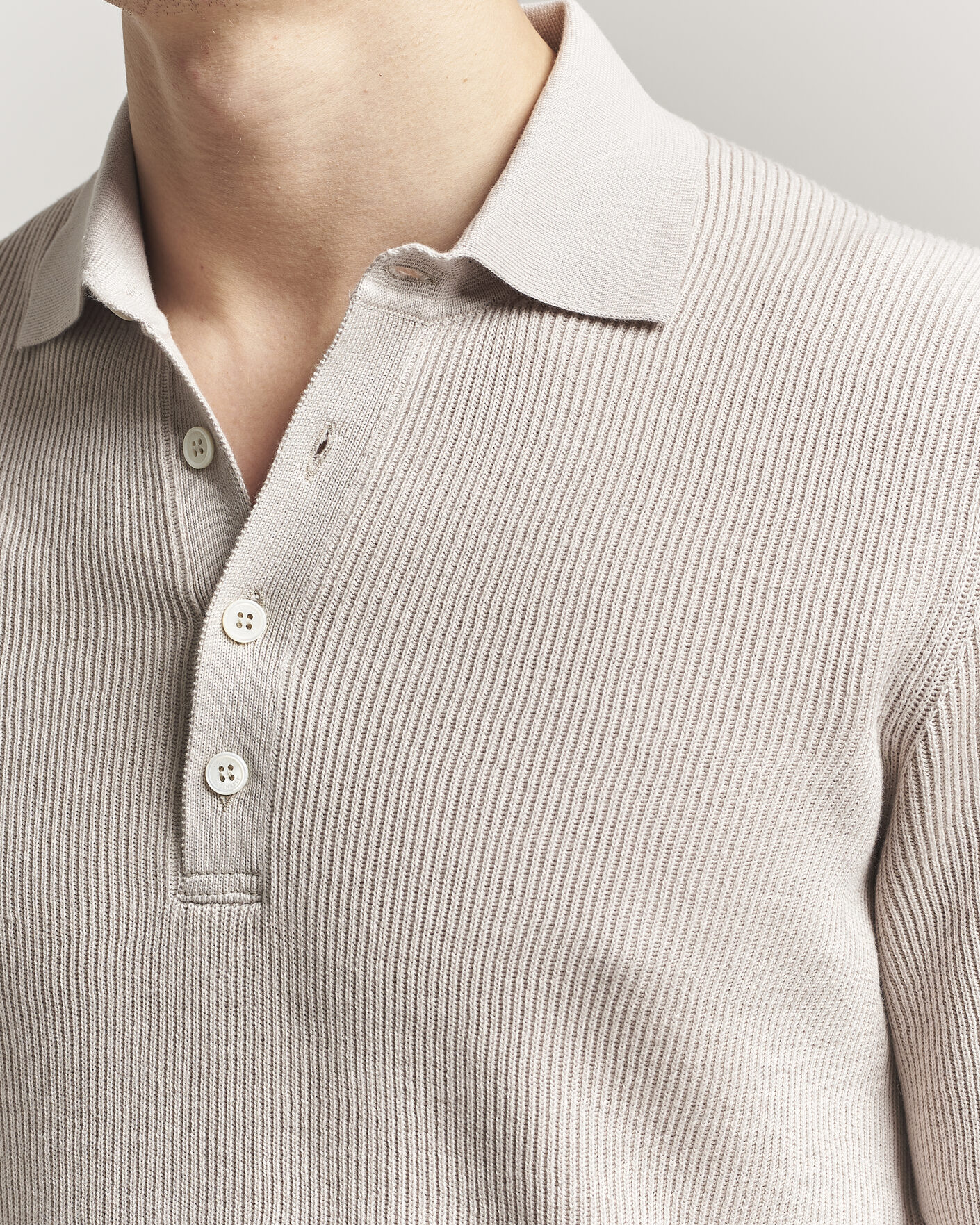 Herre | Pikéer | Brunello Cucinelli | Cotton Rib Knitted Polo Light Beige