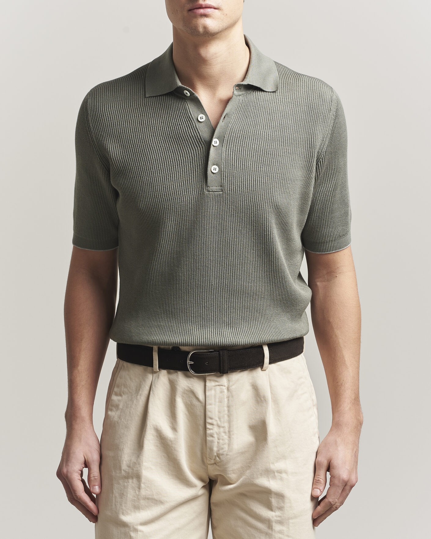 Herre | Pikéer | Brunello Cucinelli | Cotton Rib Knitted Polo Olive