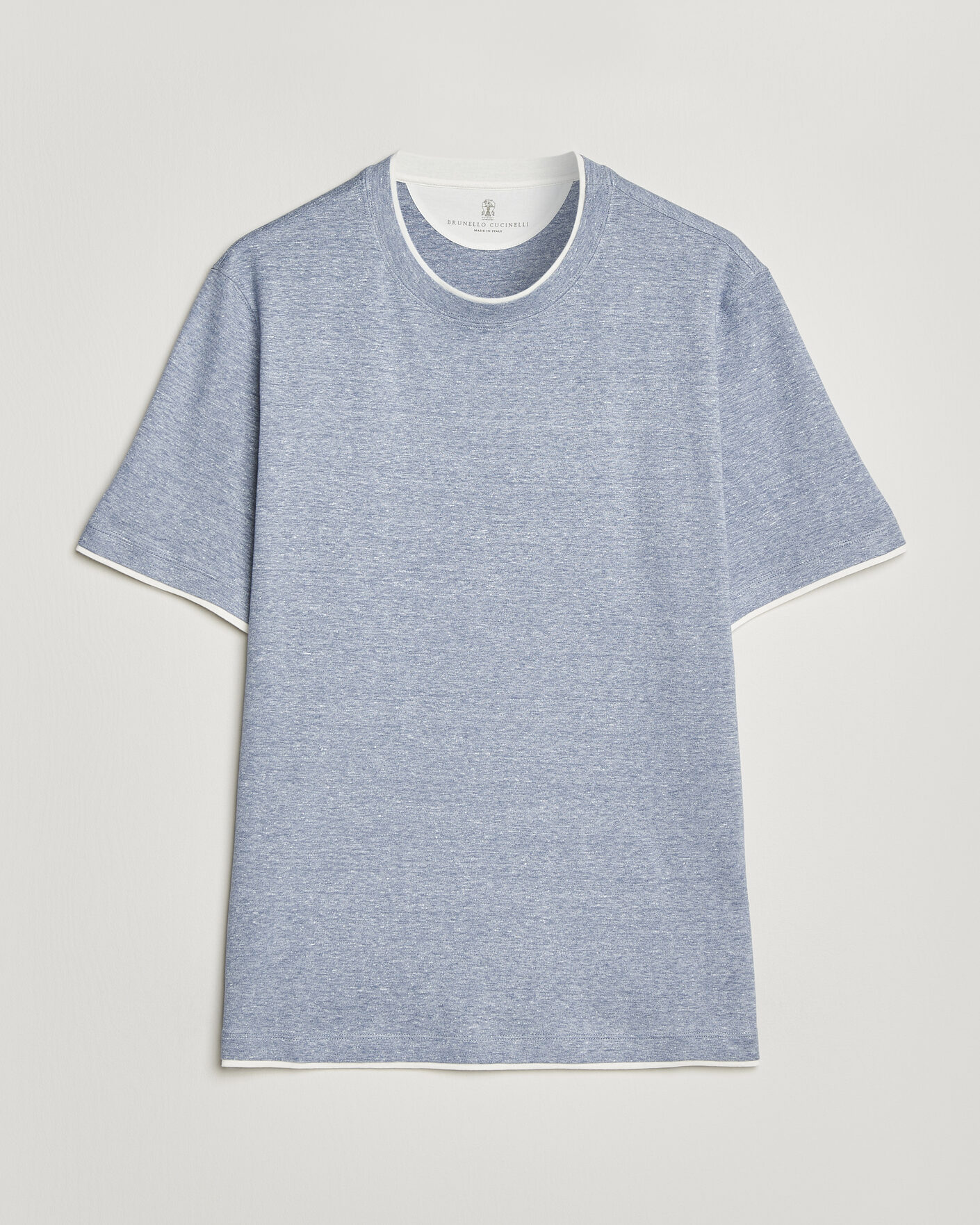 Herre | T-Shirts | Brunello Cucinelli | Double Collar Linen T-Shirt Light Blue