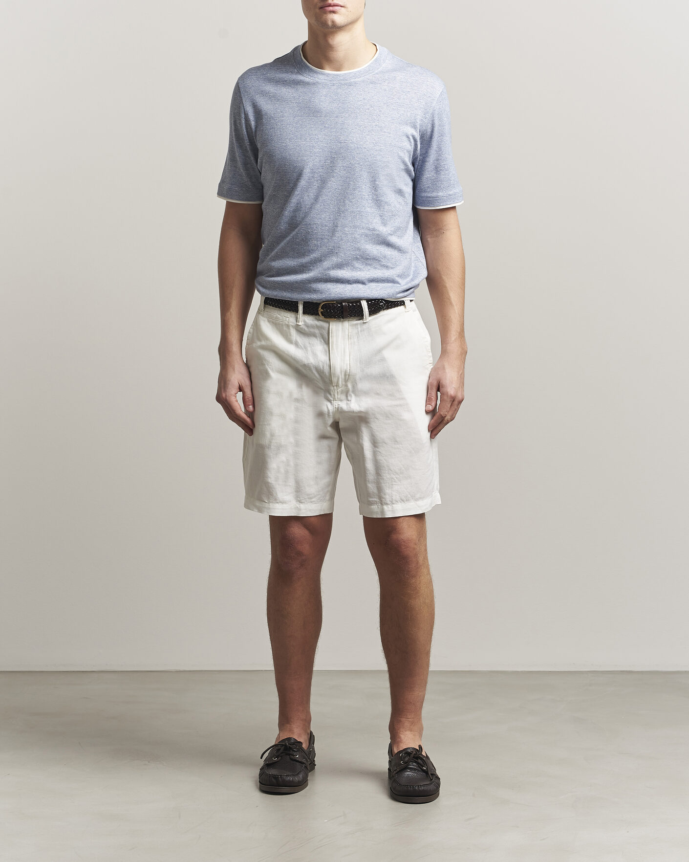 Herre | T-Shirts | Brunello Cucinelli | Double Collar Linen T-Shirt Light Blue
