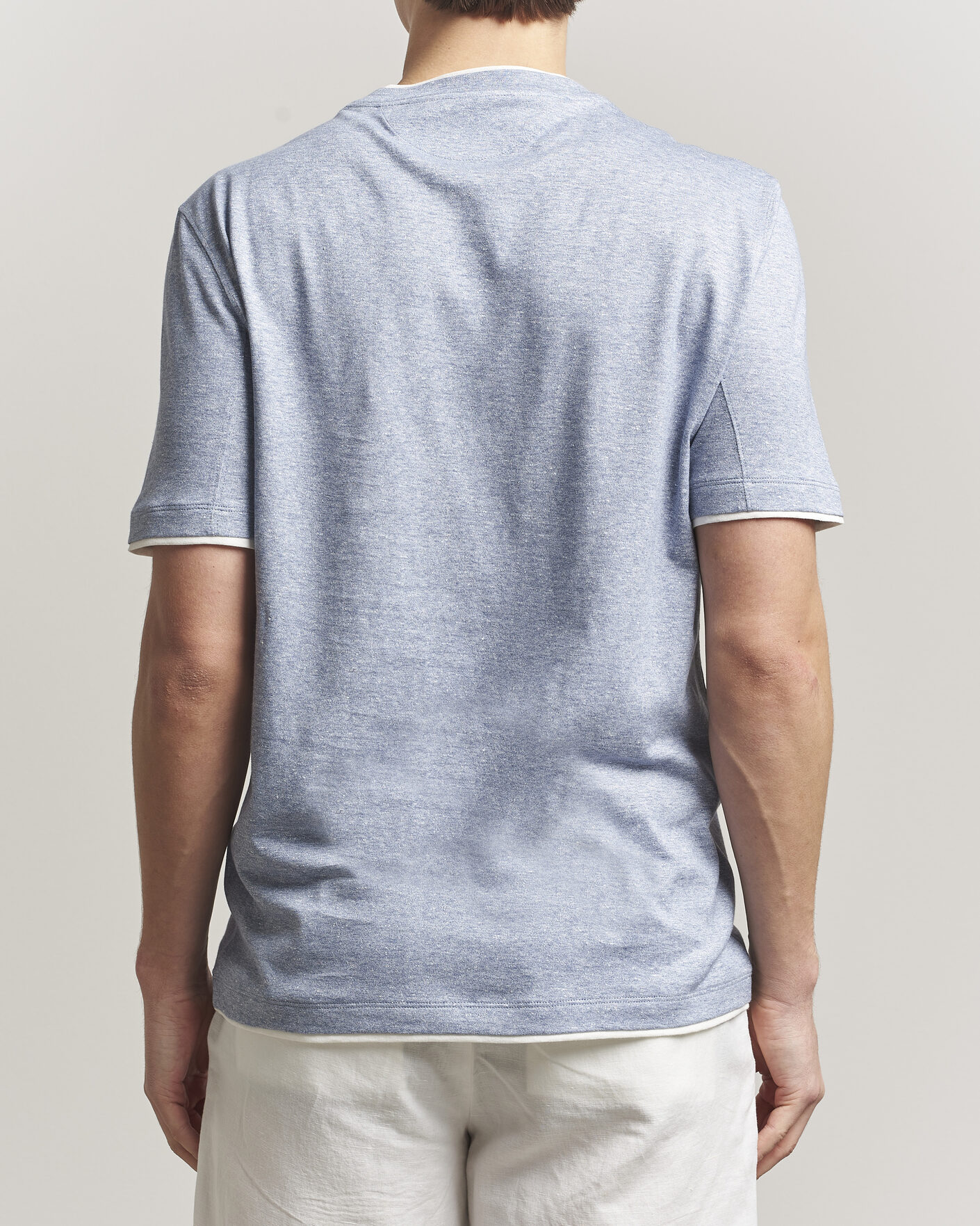 Herre | T-Shirts | Brunello Cucinelli | Double Collar Linen T-Shirt Light Blue