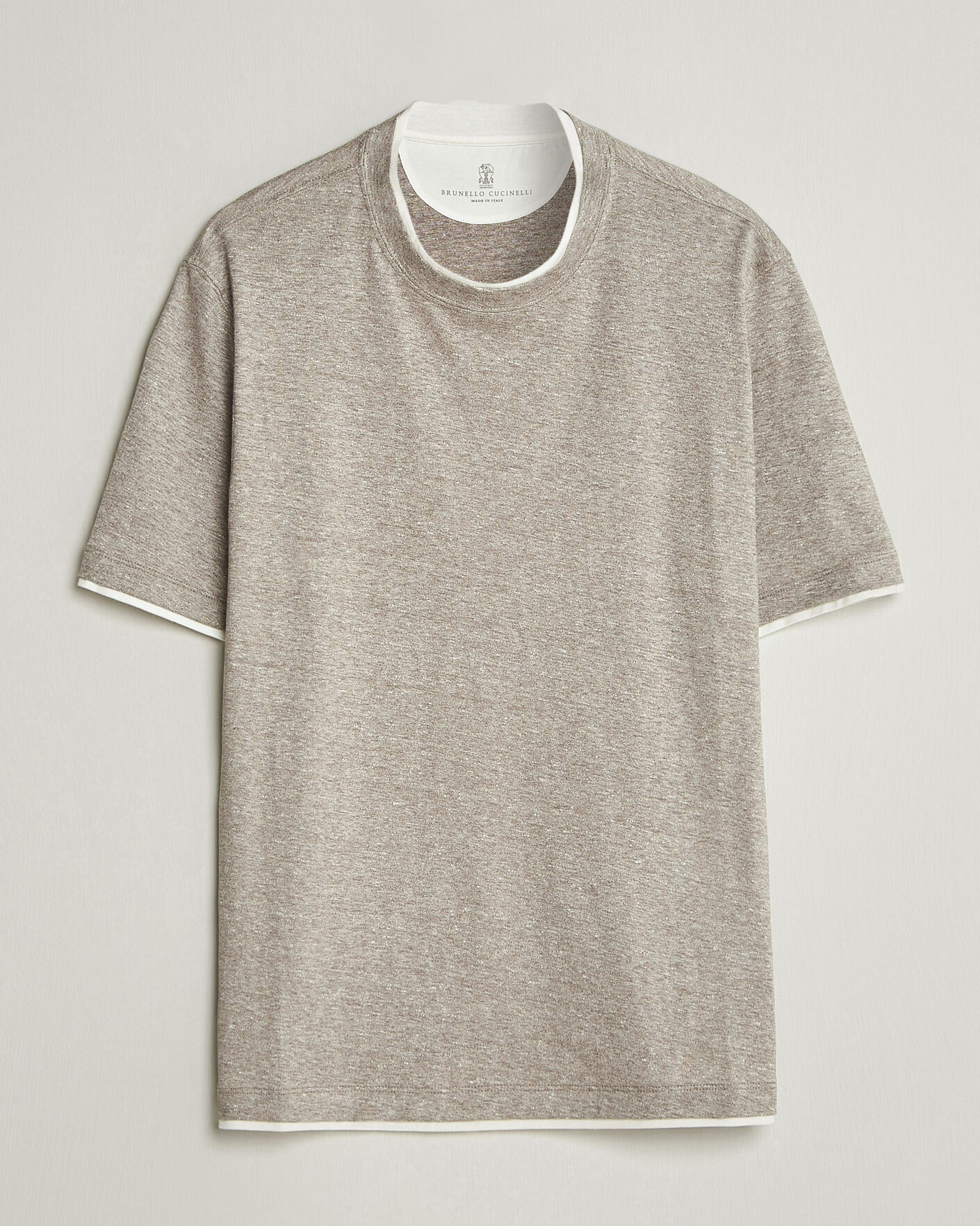 Herre | T-Shirts | Brunello Cucinelli | Double Collar Linen T-Shirt Brown