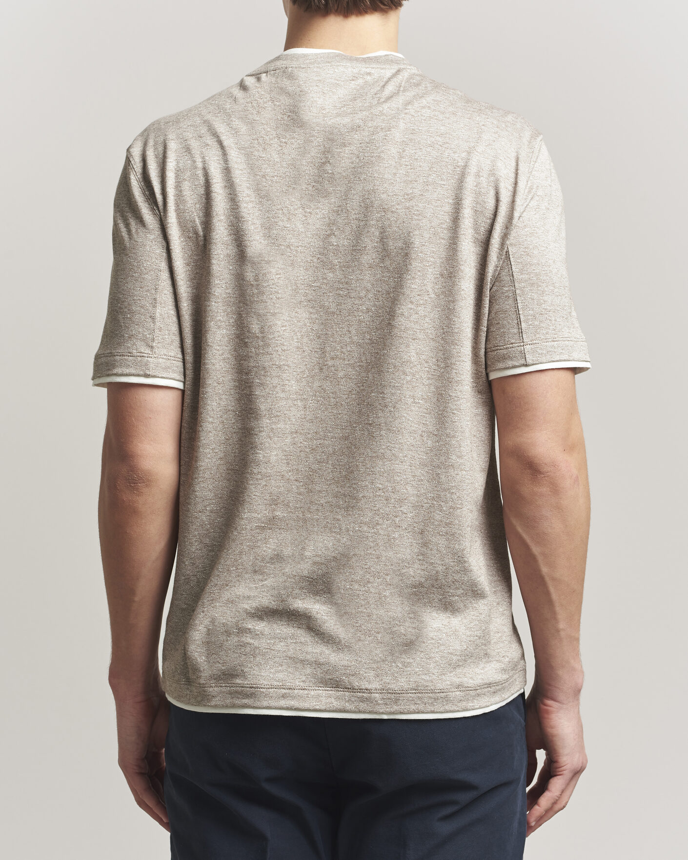 Herre | T-Shirts | Brunello Cucinelli | Double Collar Linen T-Shirt Brown