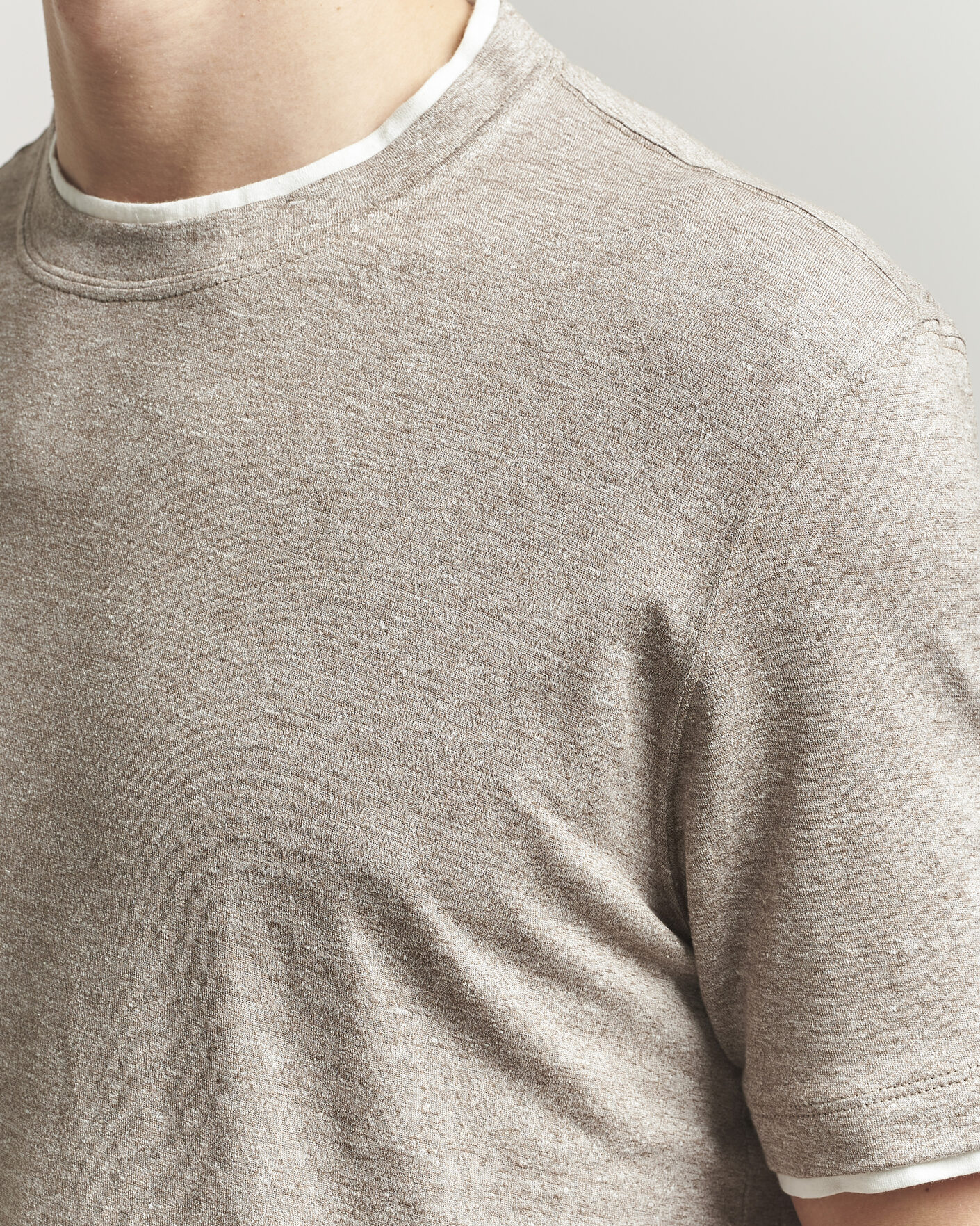 Herre | T-Shirts | Brunello Cucinelli | Double Collar Linen T-Shirt Brown