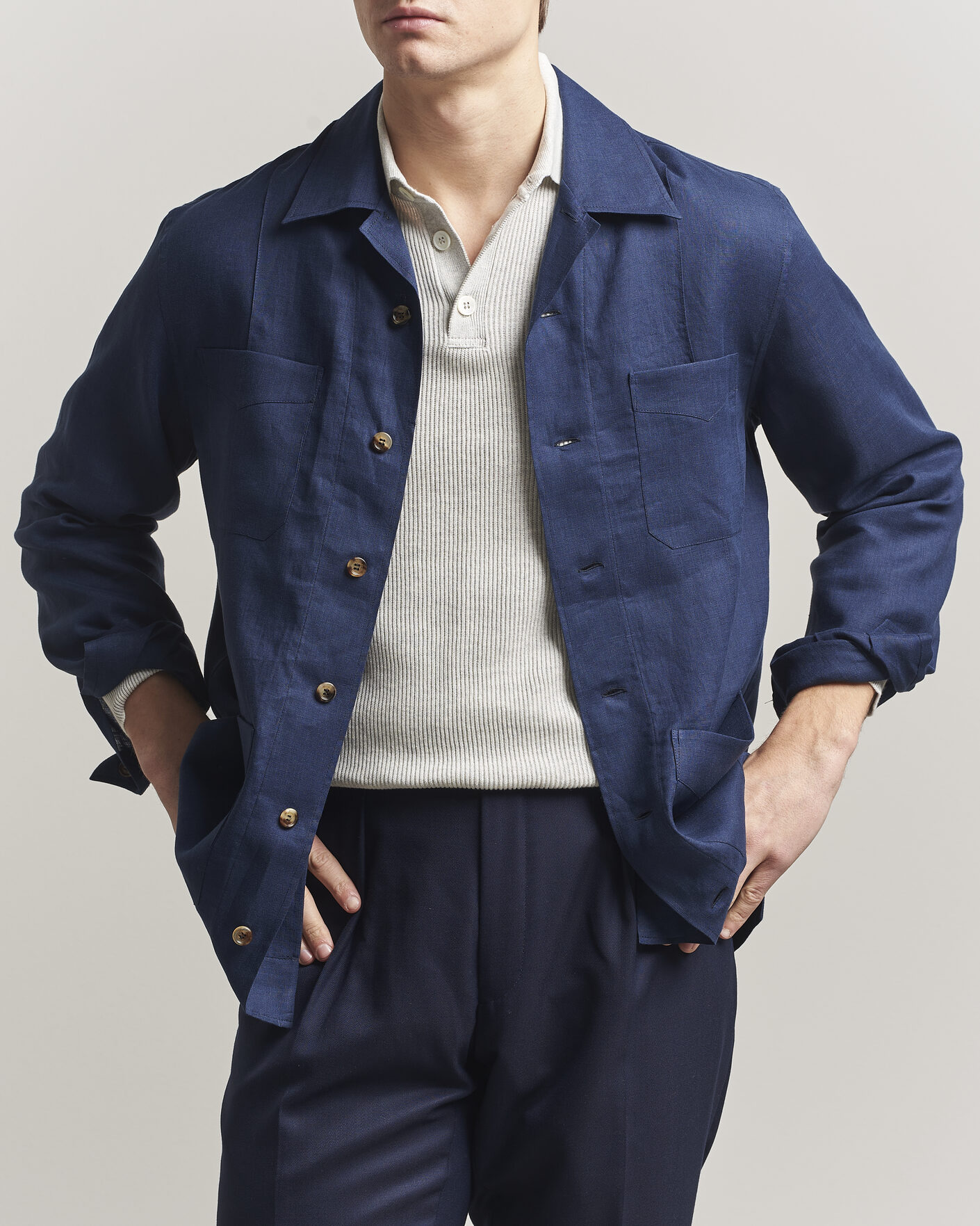 Herre | Skjorter | Brunello Cucinelli | Linen Shirt Jacket Navy