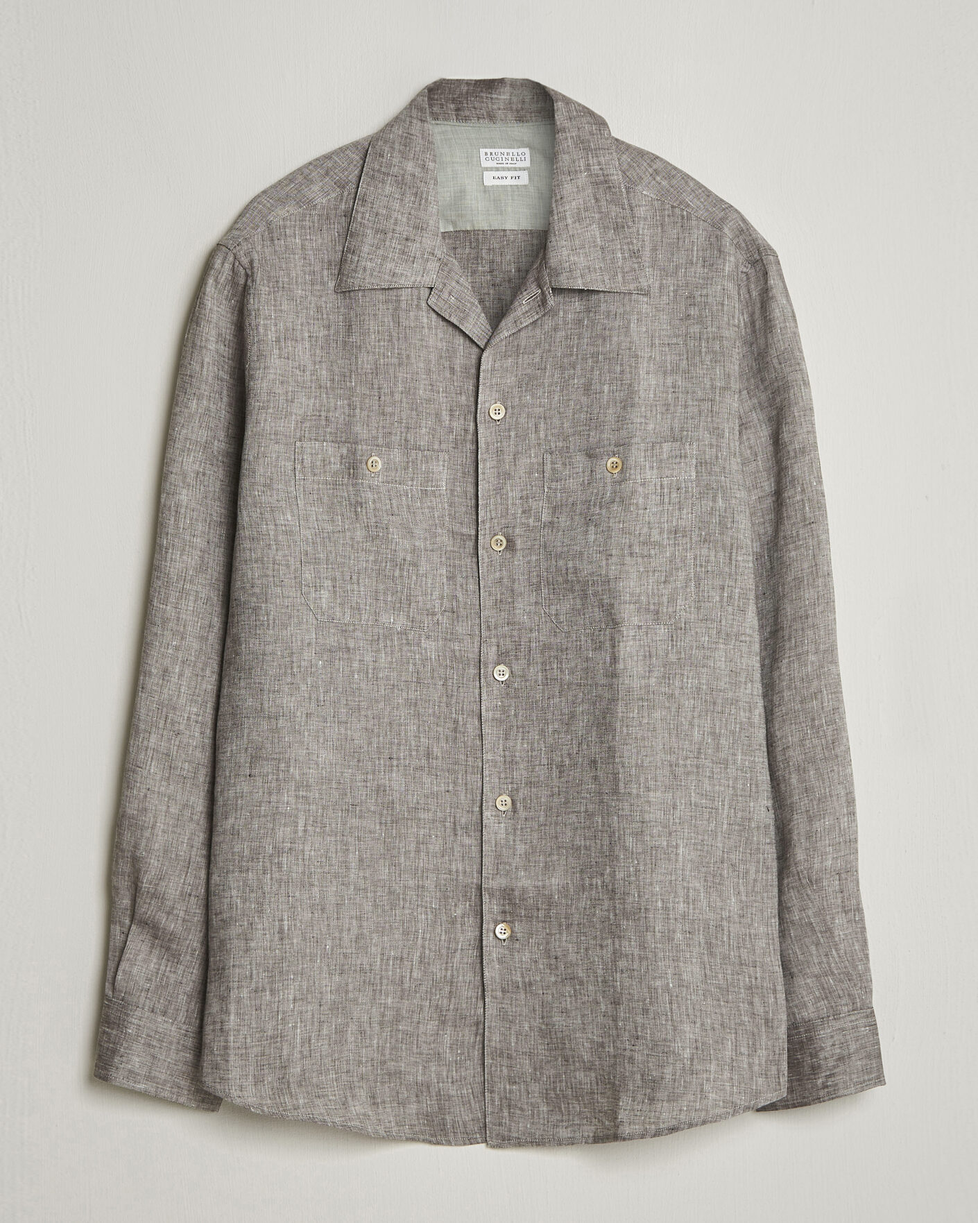 Herre | Skjorter | Brunello Cucinelli | Linen Double Pocket Camp Shirt Brown