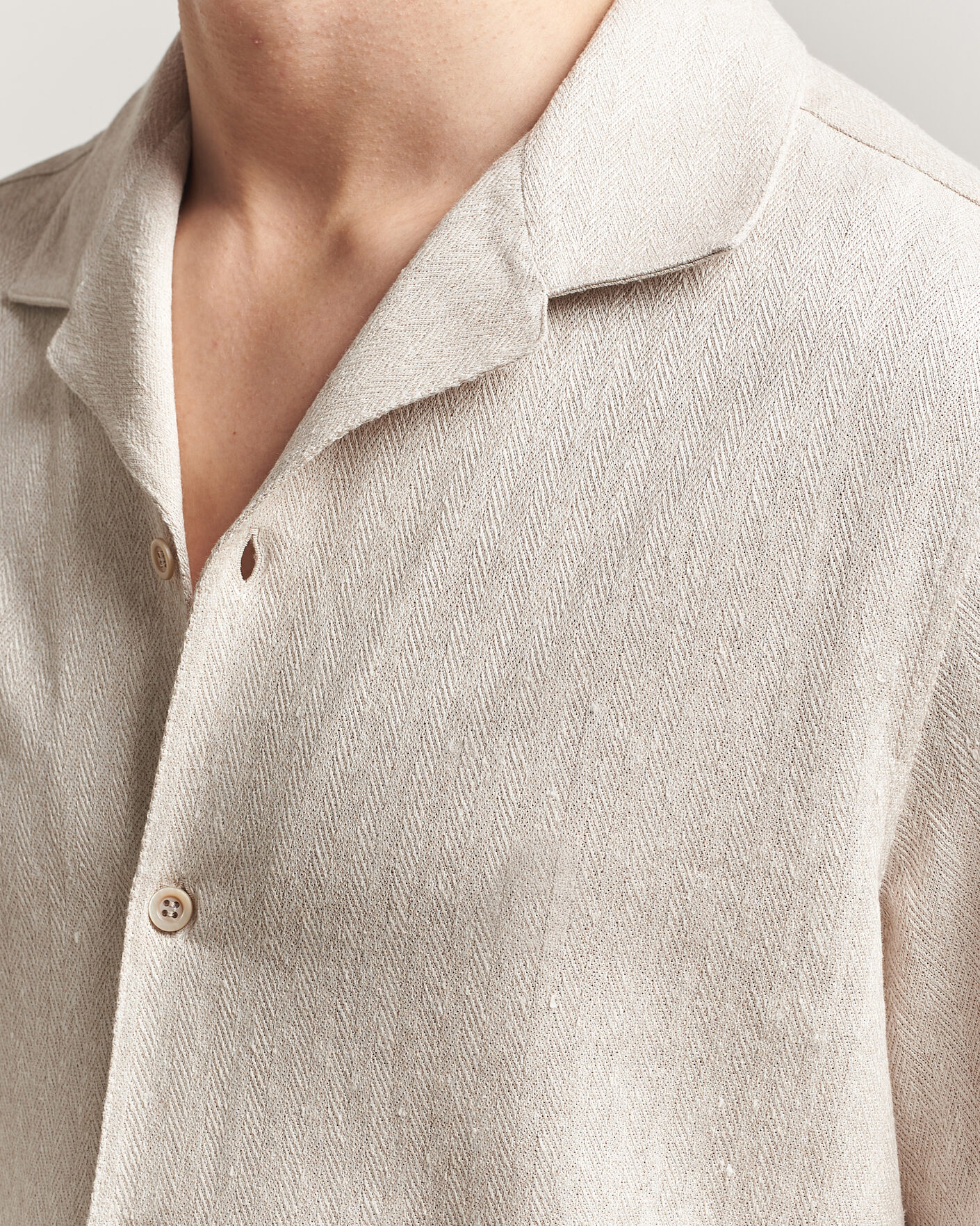 Herre | Skjorter | Brunello Cucinelli | Linen Herringbone Camp Shirt Light Beige