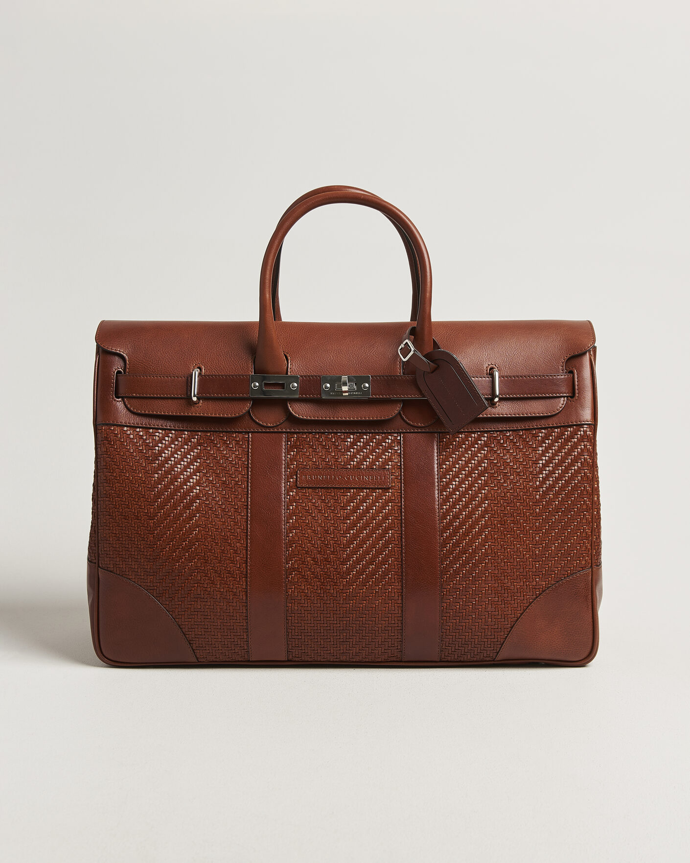 Brunello Cucinelli Woven Leather Duffle Bag Burnished Calf hos