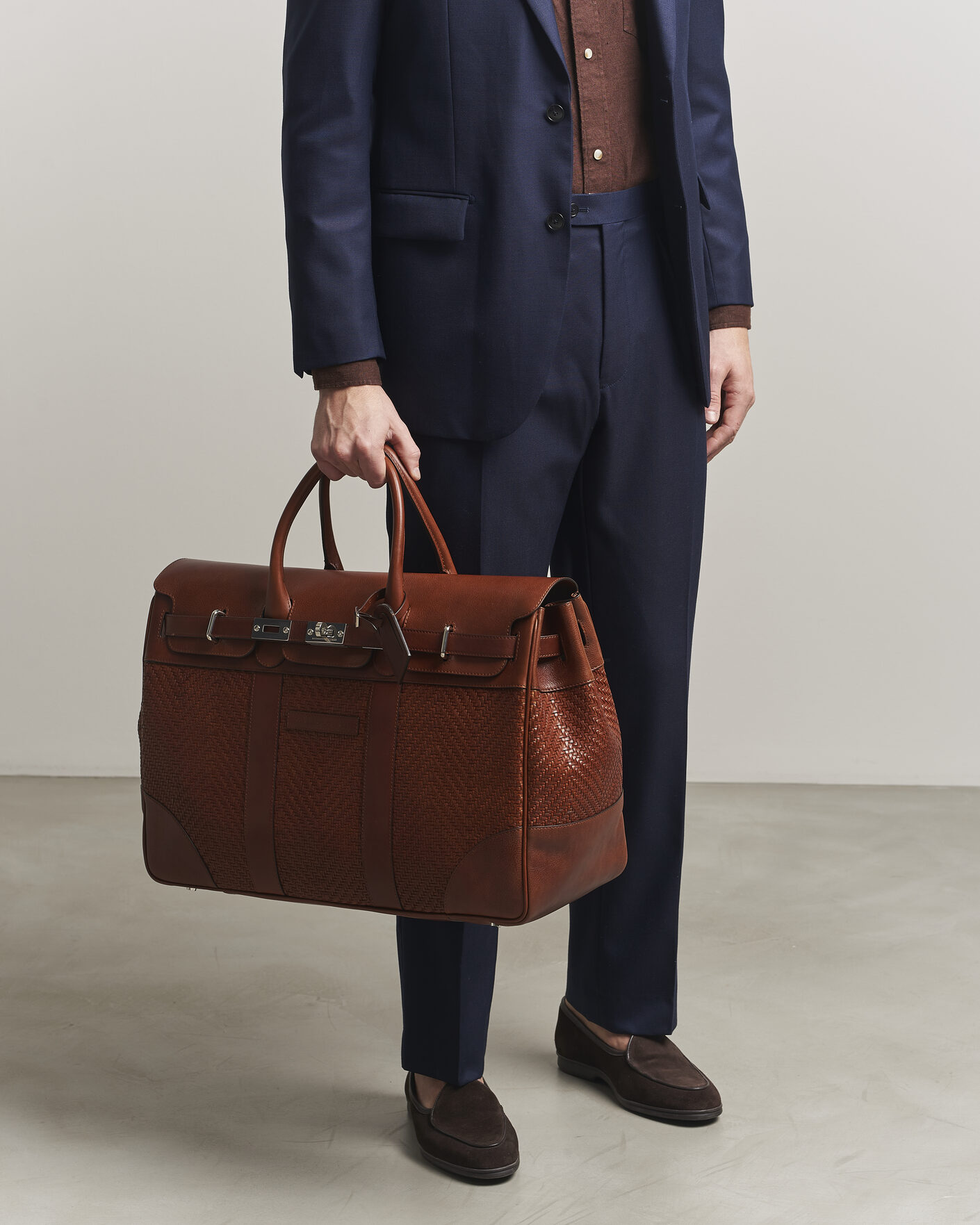 Herre | Vesker | Brunello Cucinelli | Woven Leather Duffle Bag Burnished Calf