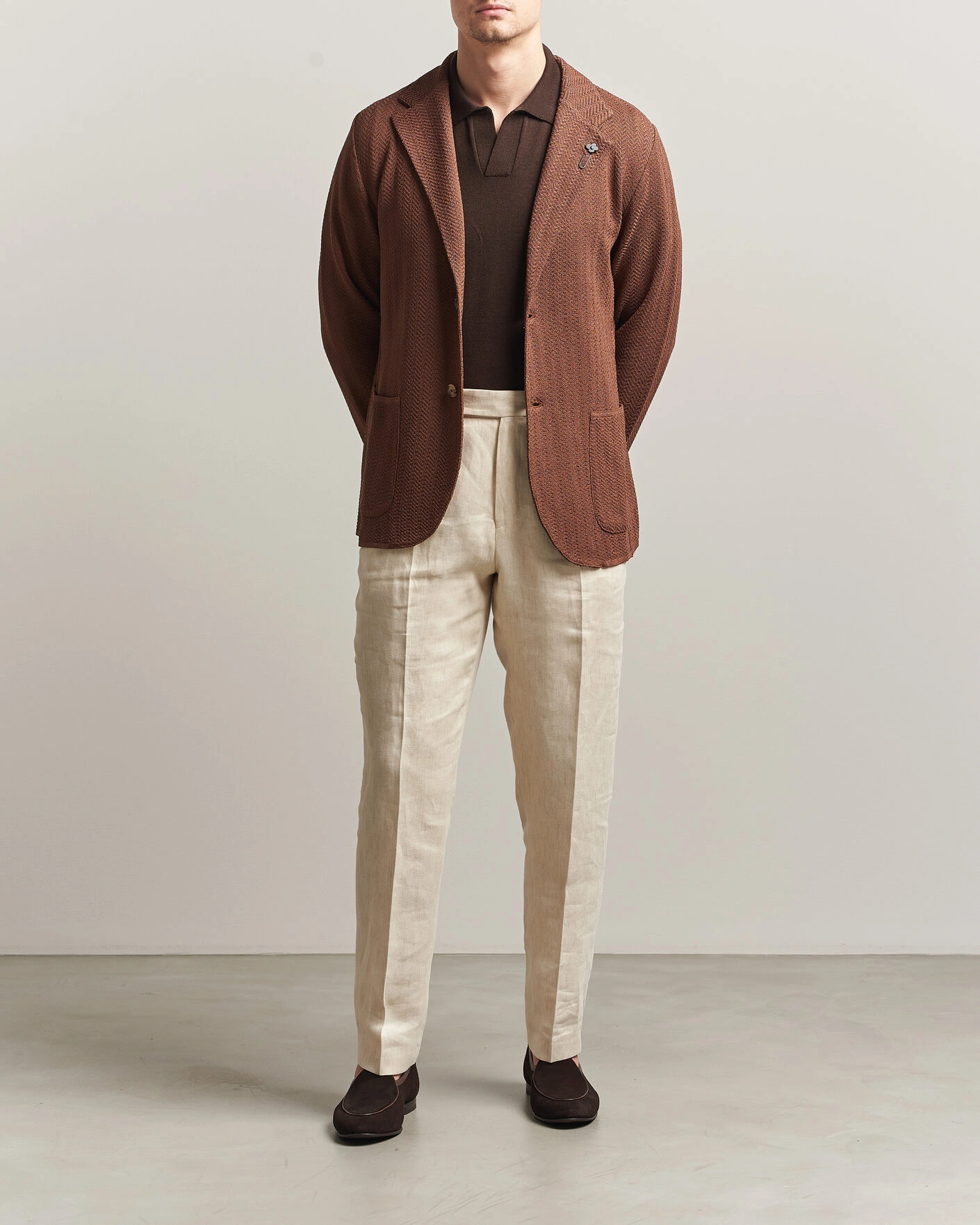 Herre | Dressjakker | Lardini | Structured Cotton/Viscose Knit Jacket Brown