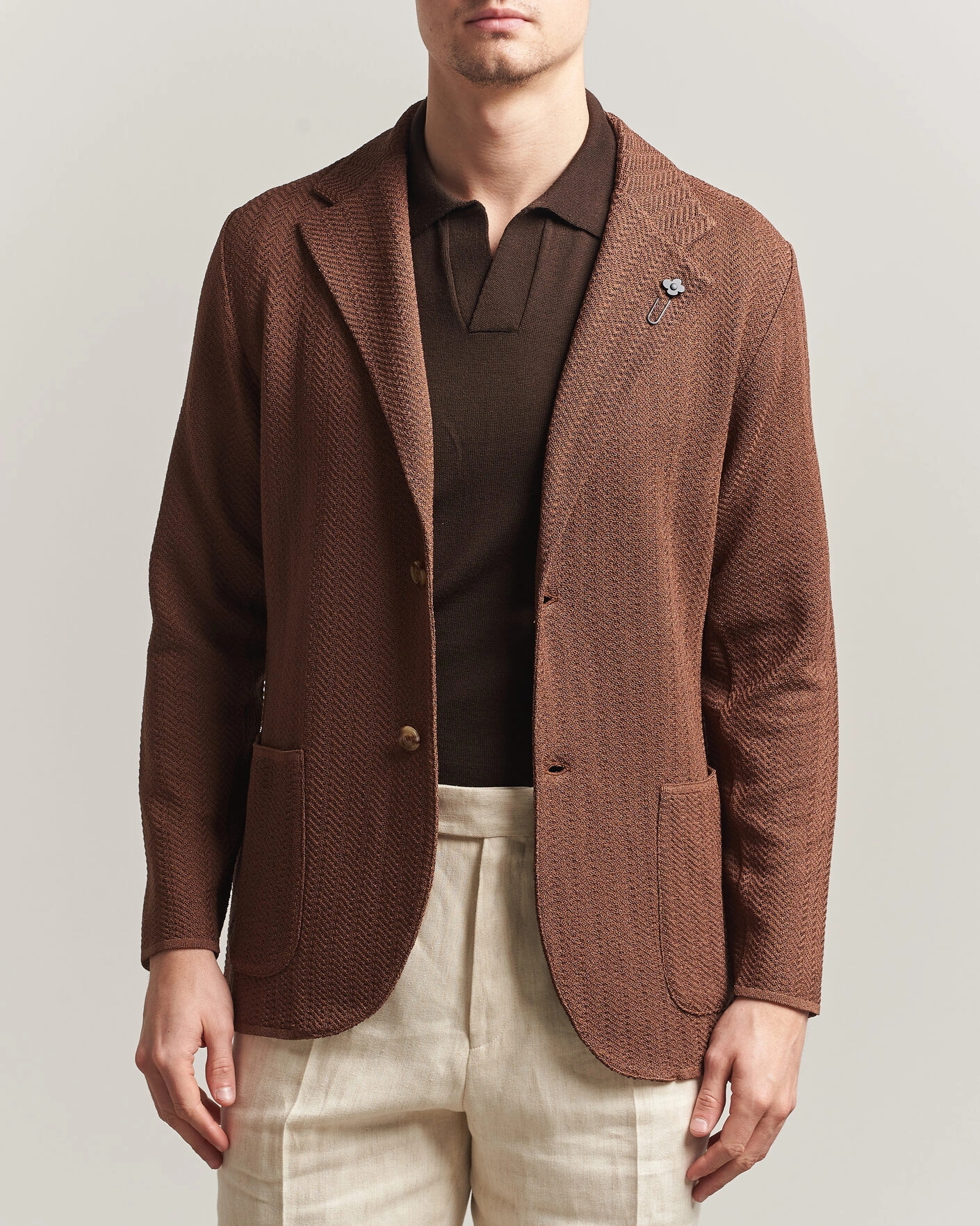 Herre | Dressjakker | Lardini | Structured Cotton/Viscose Knit Jacket Brown