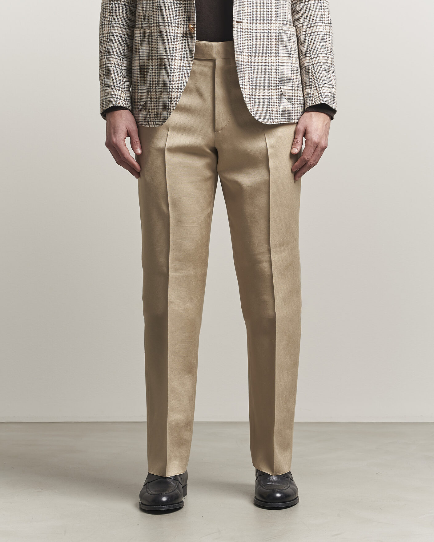 Herre | Bukser | Lardini | Palu Straight Fit Viscose/Silk Trousers Beige