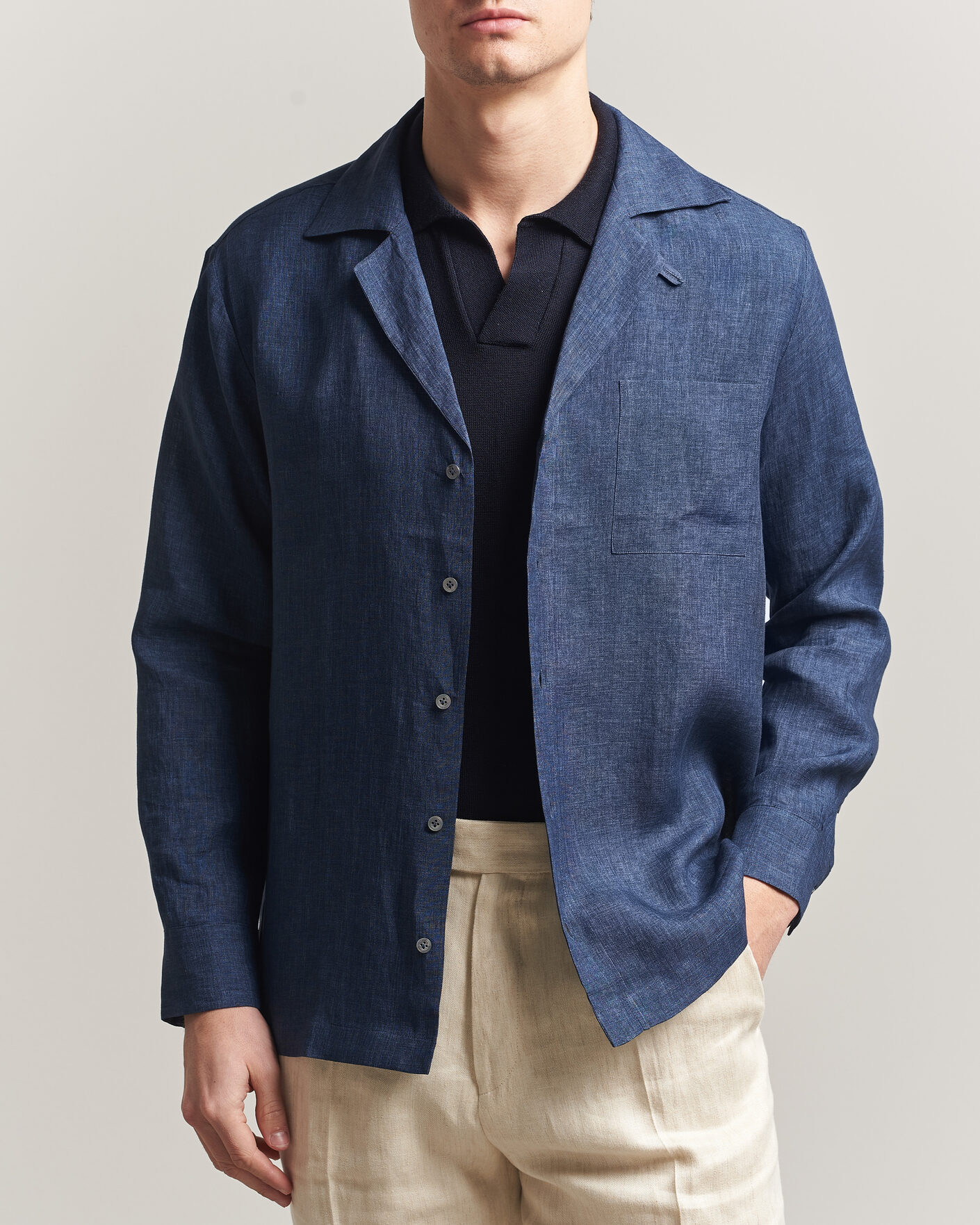 Herre | Skjorter | Lardini | Paul Linen Resort Shirt Dark Blue
