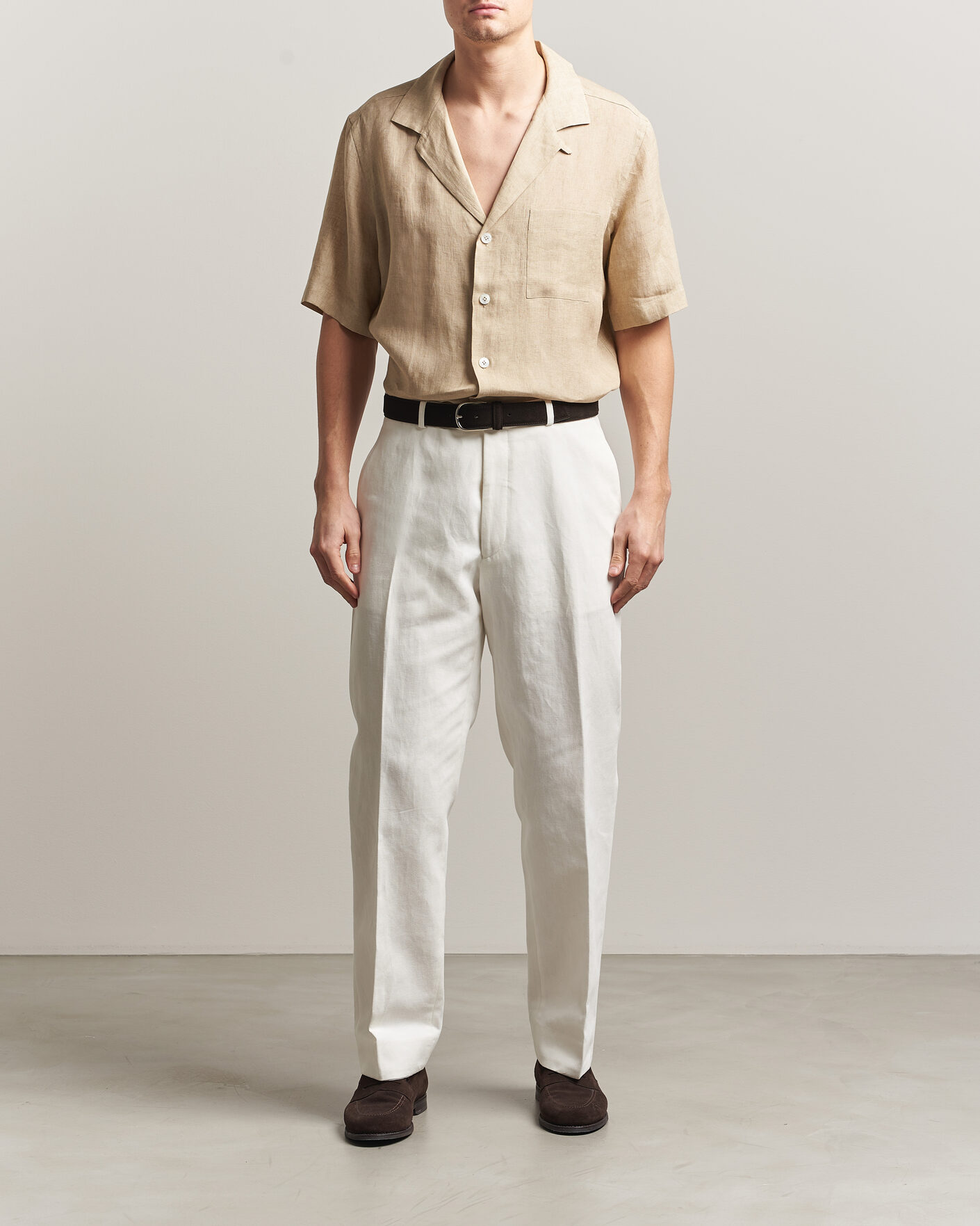 Herre | Skjorter | Lardini | Klop Short Sleeve Linen Resort Shirt Beige