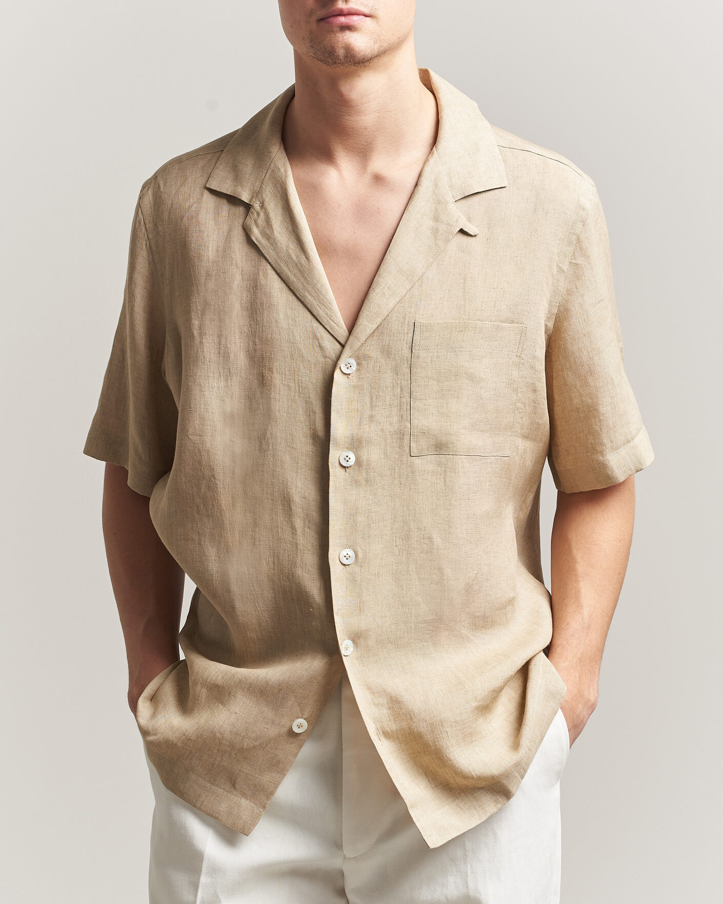 Herre | Skjorter | Lardini | Klop Short Sleeve Linen Resort Shirt Beige