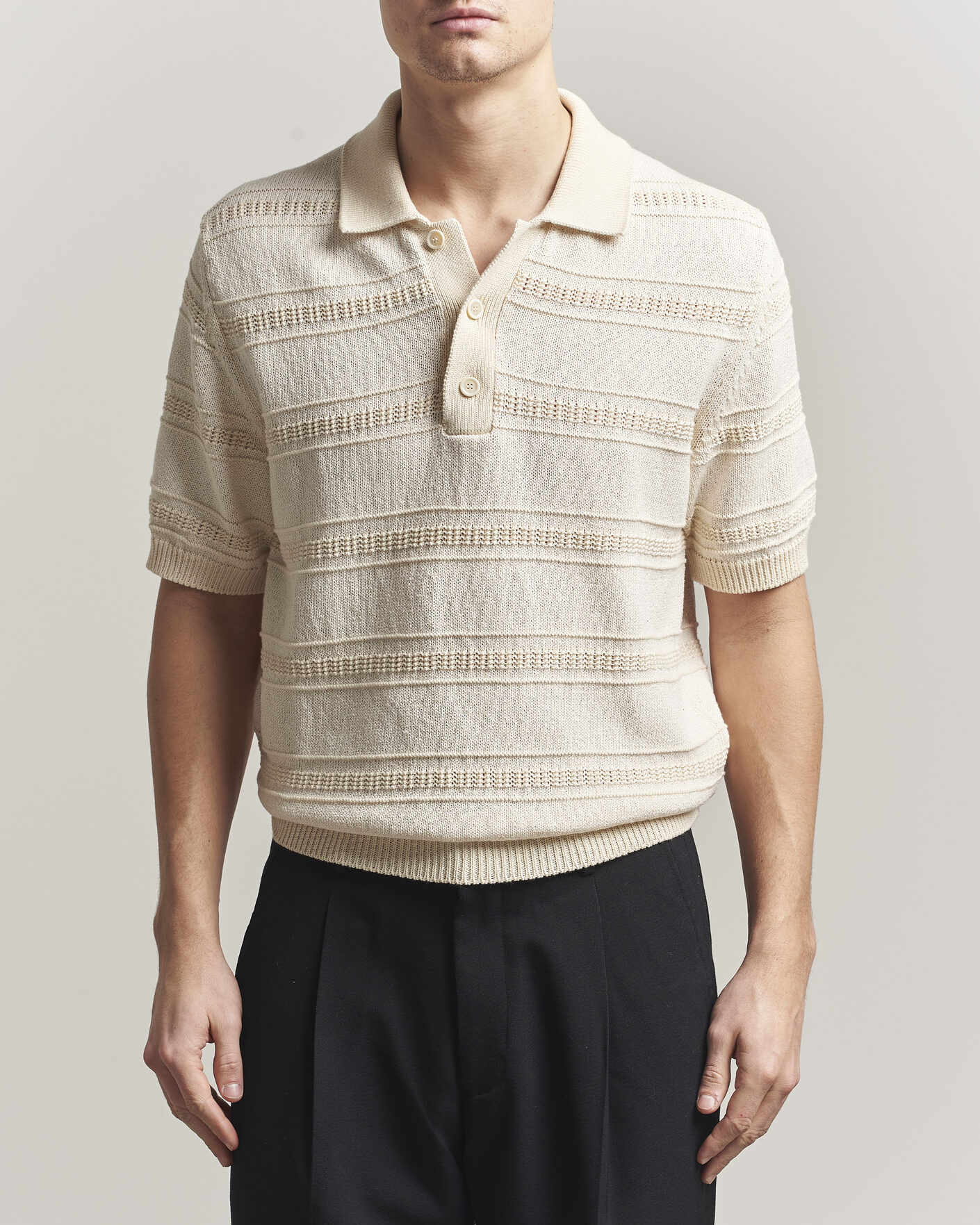 Herre | Pikéer | Lardini | Strcture Knitted Organic/Recycled Cotton Polo White