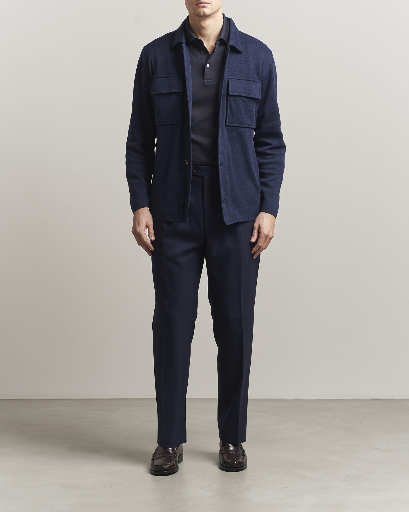 Herre | Dressjakker | Lardini | Knitted Cotton Pocket Shirt Jacket Navy