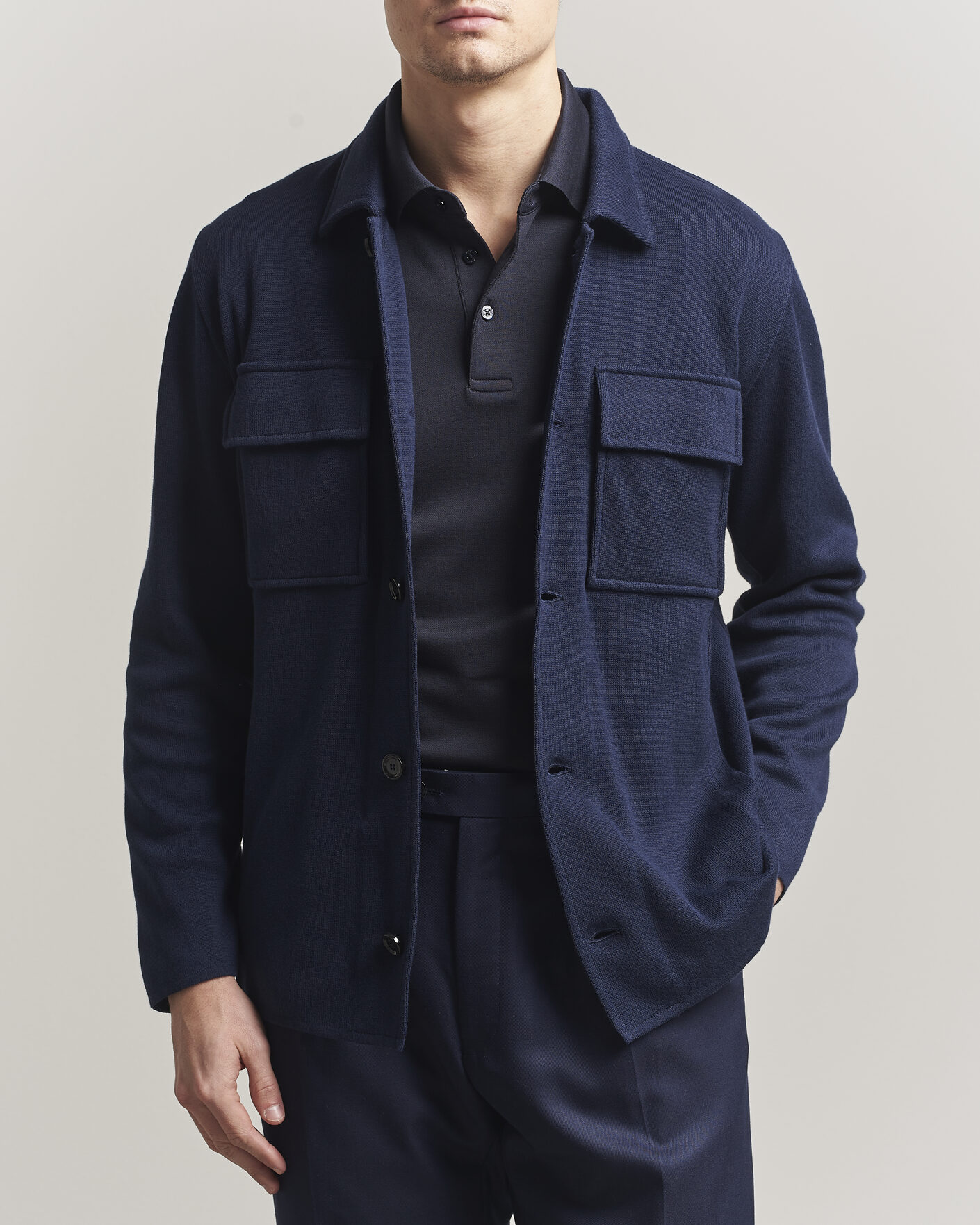 Herre | Dressjakker | Lardini | Knitted Cotton Pocket Shirt Jacket Navy