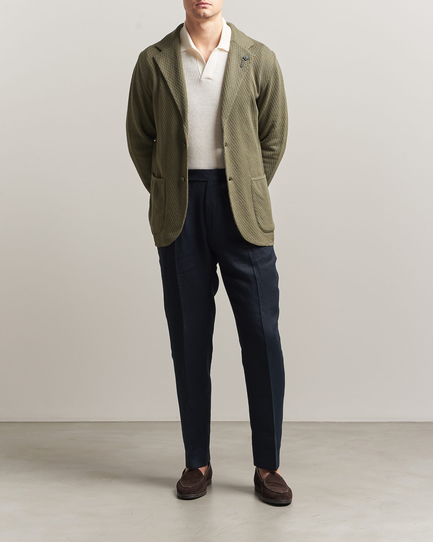 Herre | Dressjakker | Lardini | Knitted Structure Cotton Blazer Green