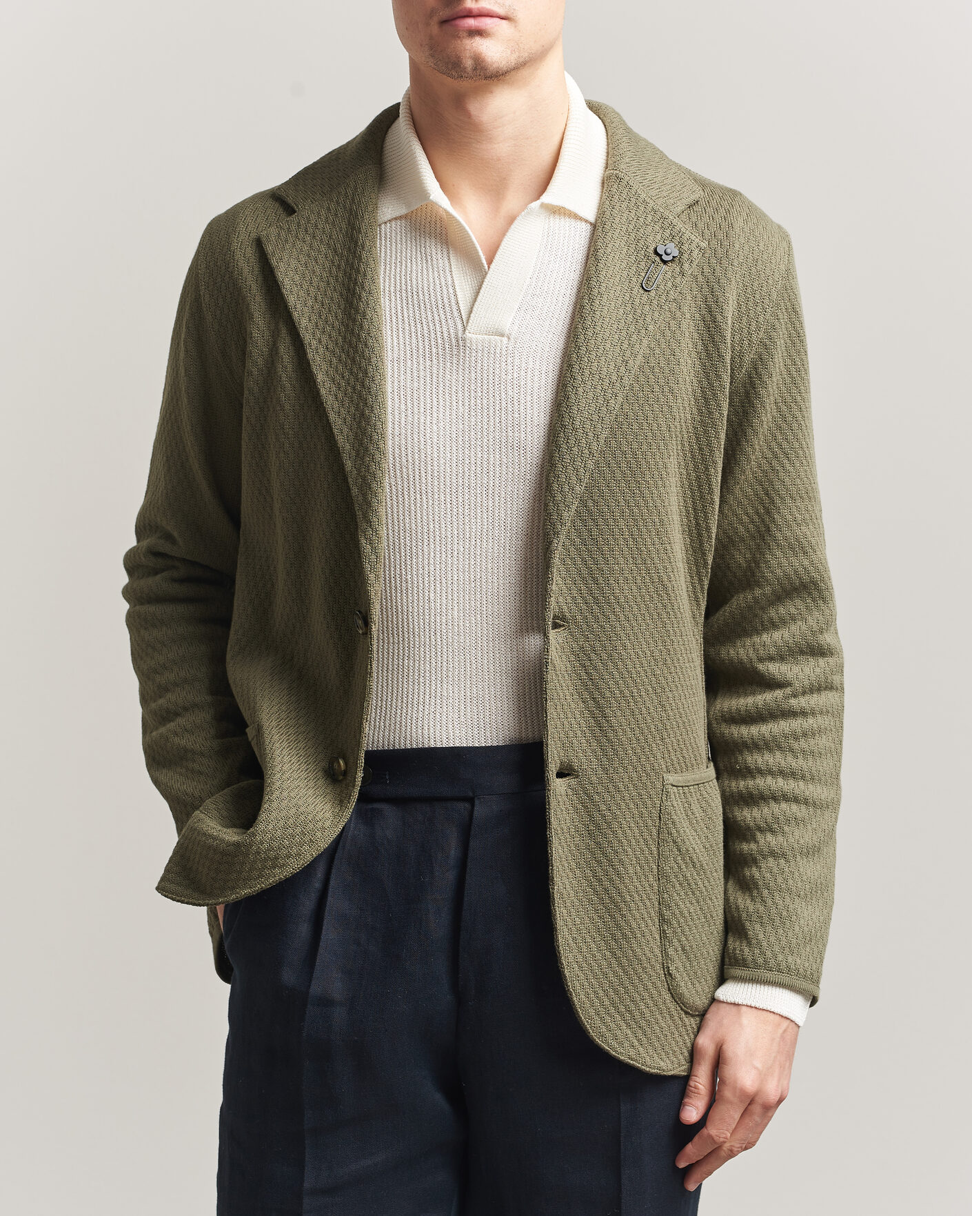 Herre | Dressjakker | Lardini | Knitted Structure Cotton Blazer Green