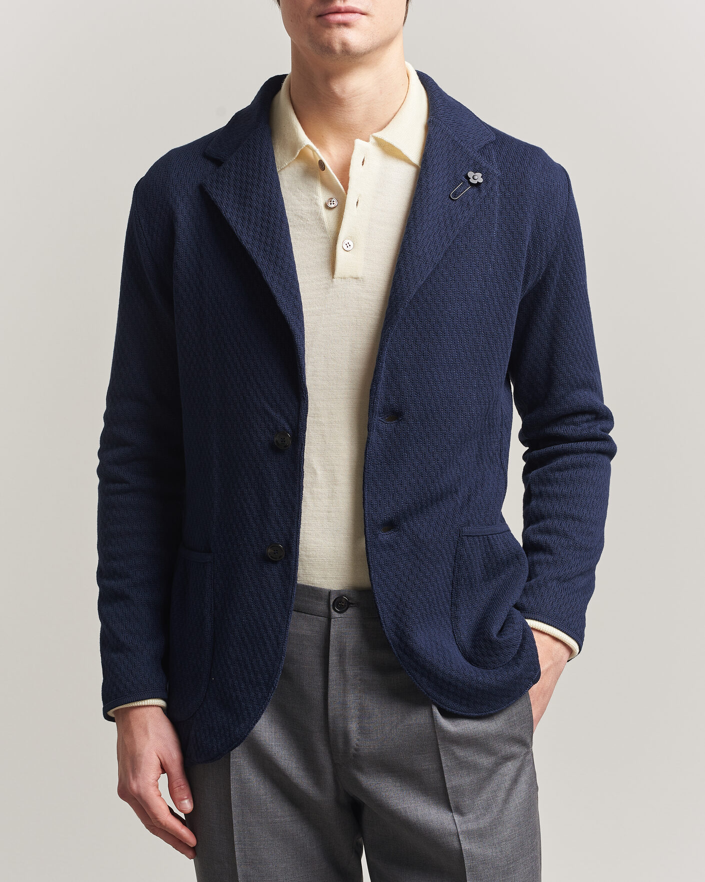 Herre | Dressjakker | Lardini | Knitted Structure Cotton Blazer Navy