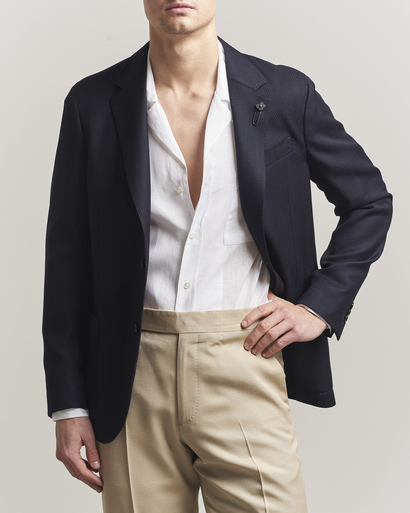 Herre | Dressjakker | Lardini | Herringbone Light Wool Blazer Navy