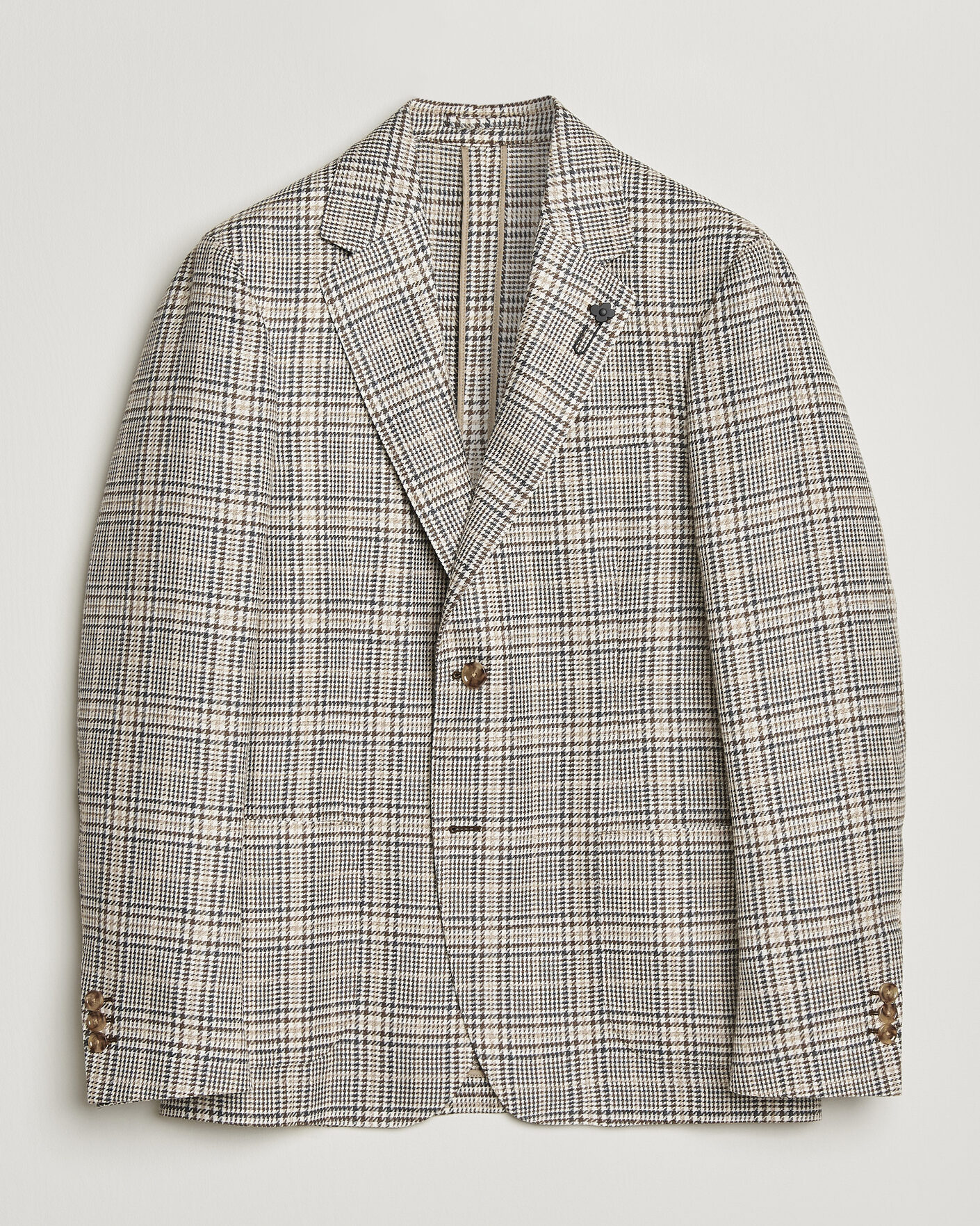 Herre | Dressjakker | Lardini | Multi Check Cotton/Linen Blazer Beige