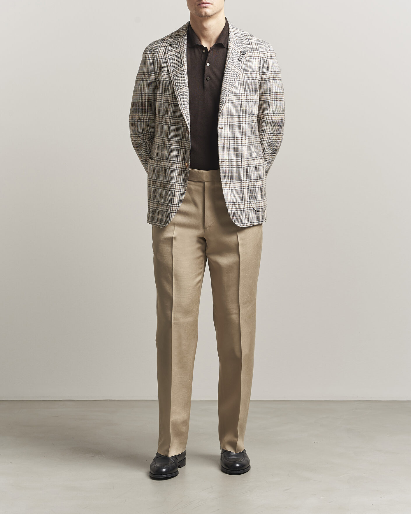 Herre | Dressjakker | Lardini | Multi Check Cotton/Linen Blazer Beige