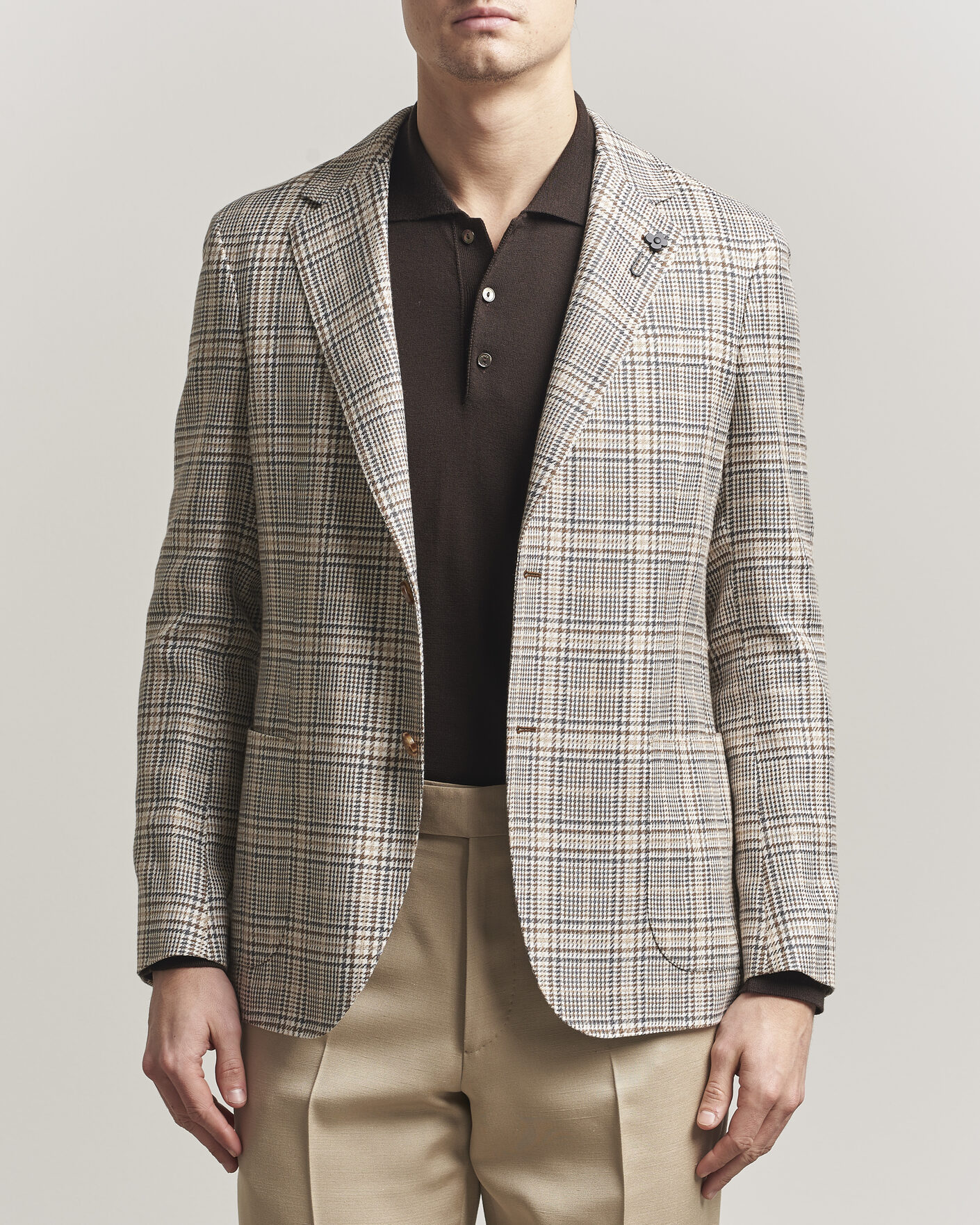 Herre | Dressjakker | Lardini | Multi Check Cotton/Linen Blazer Beige