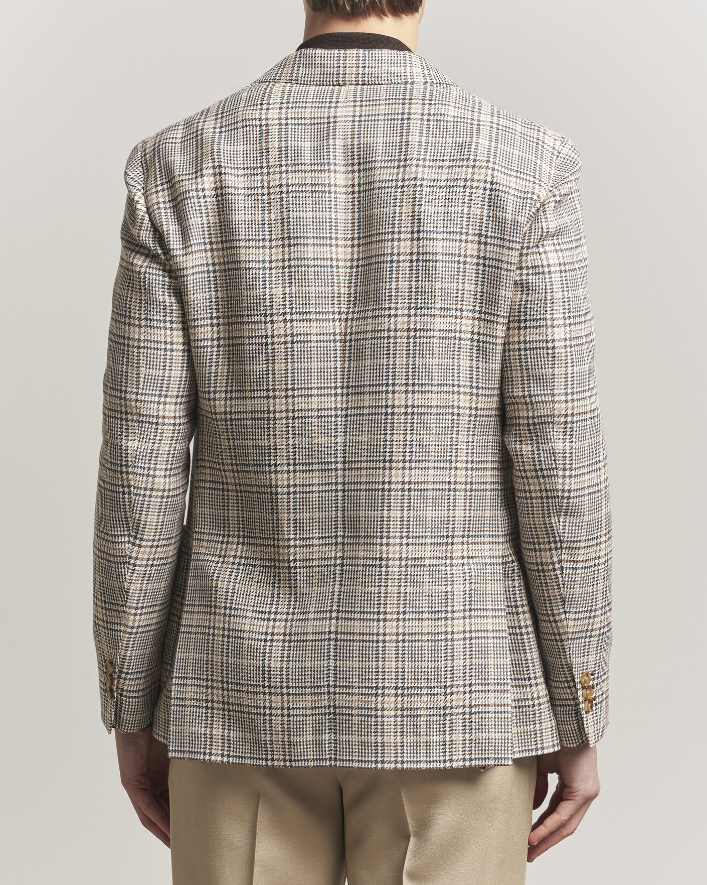 Herre | Dressjakker | Lardini | Multi Check Cotton/Linen Blazer Beige