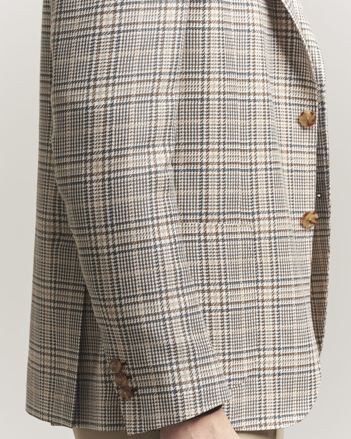 Herre | Dressjakker | Lardini | Multi Check Cotton/Linen Blazer Beige