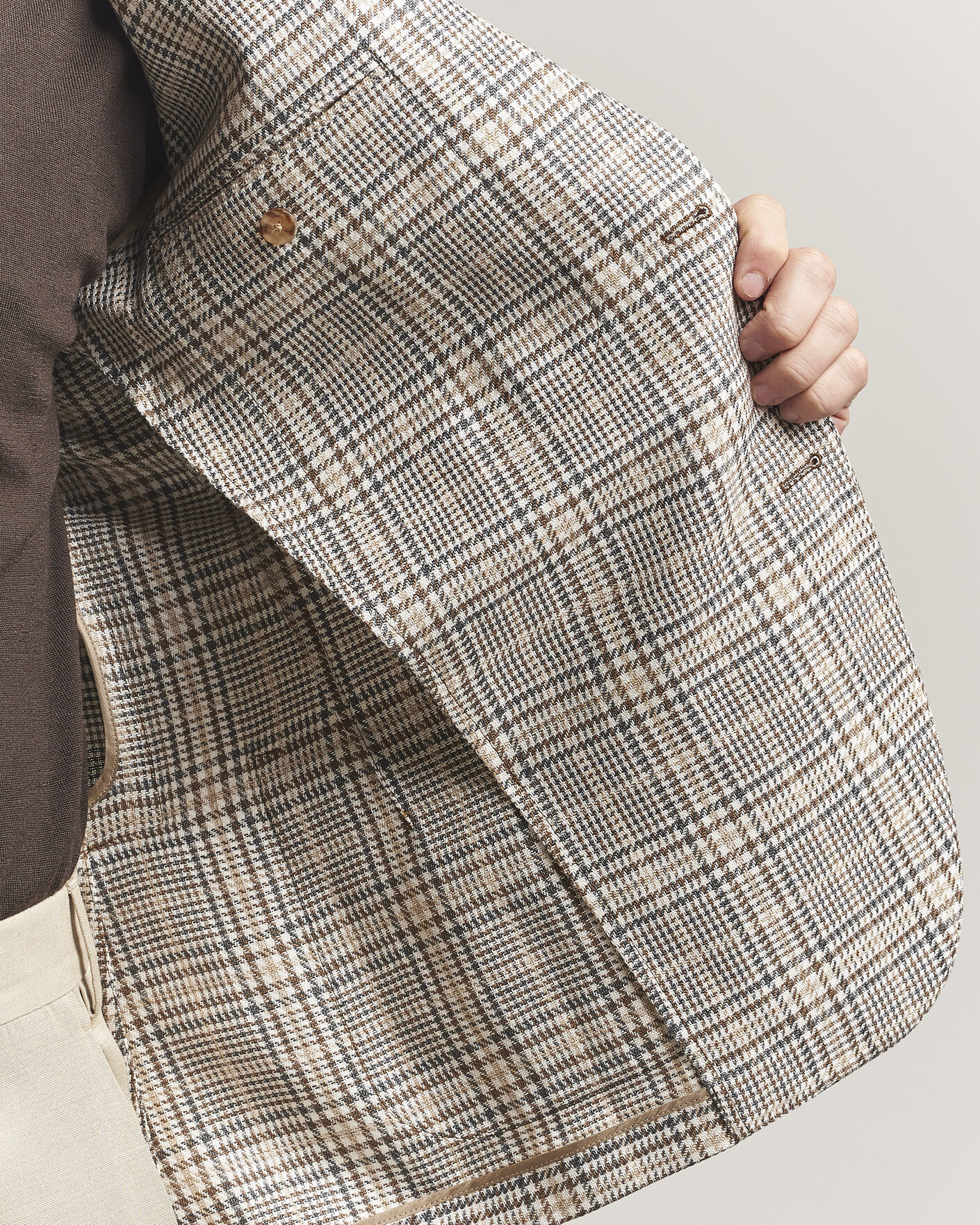 Herre | Dressjakker | Lardini | Multi Check Cotton/Linen Blazer Beige